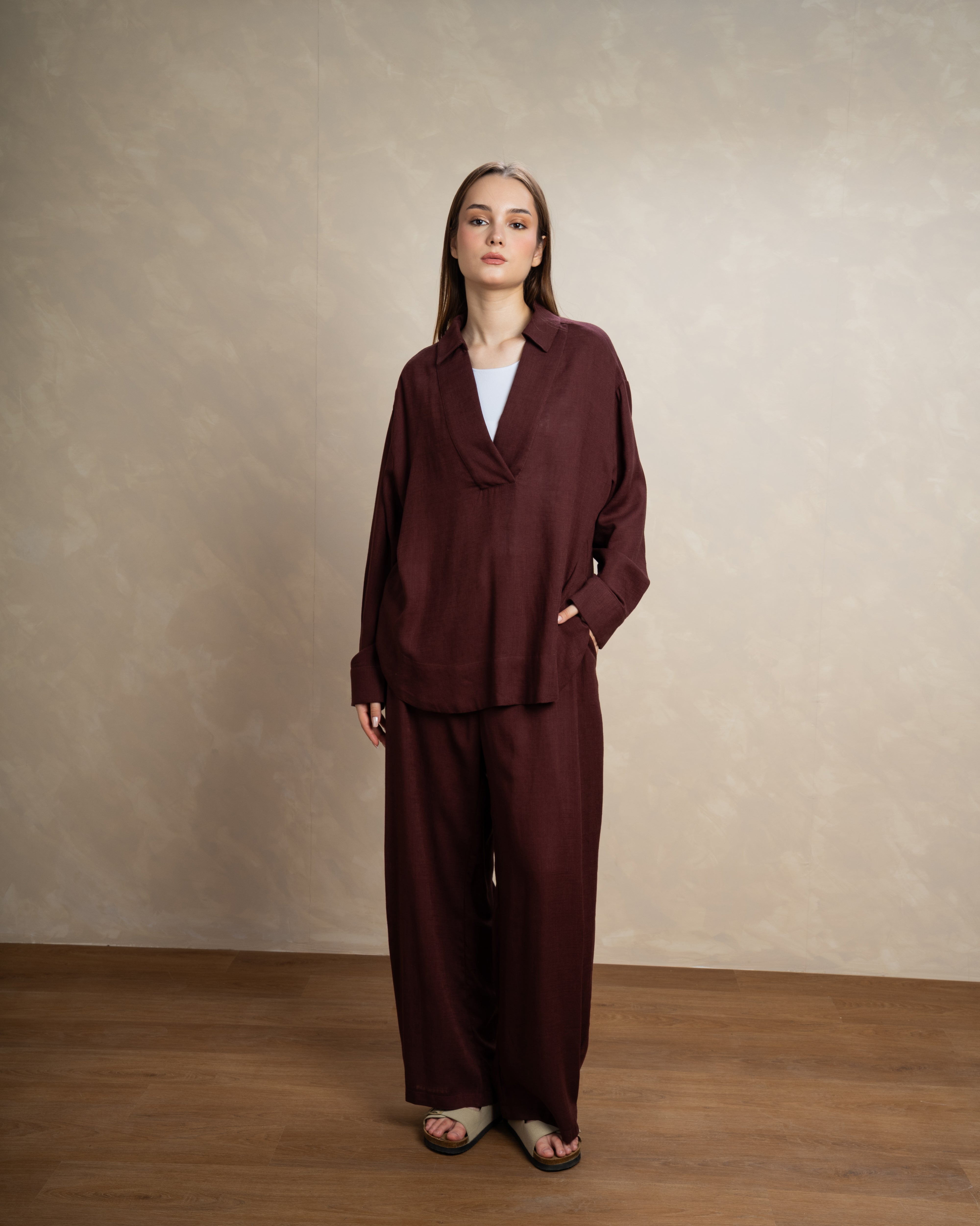 Long Plain Two-Piece Set With Button Cuffs