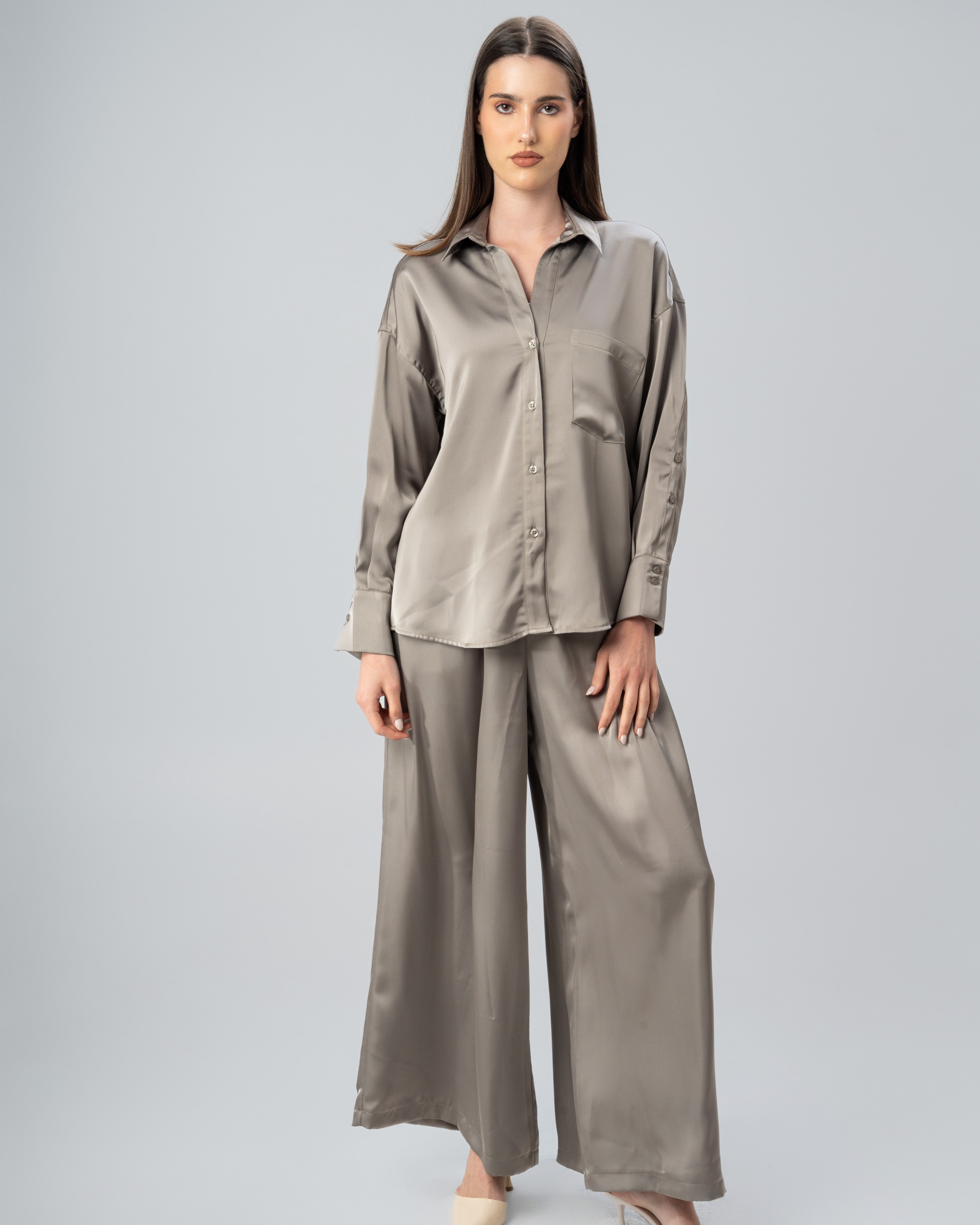 Plain Satin Shirt With Chest - Pocket And Buttons