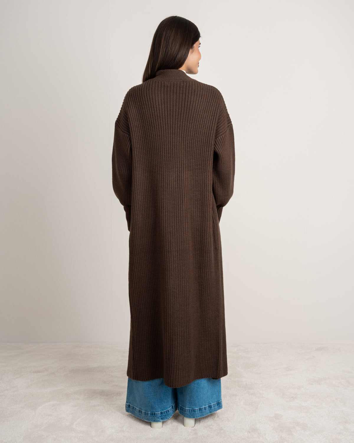 Open Knitwear Cardigan - With Ribbed Sleeves