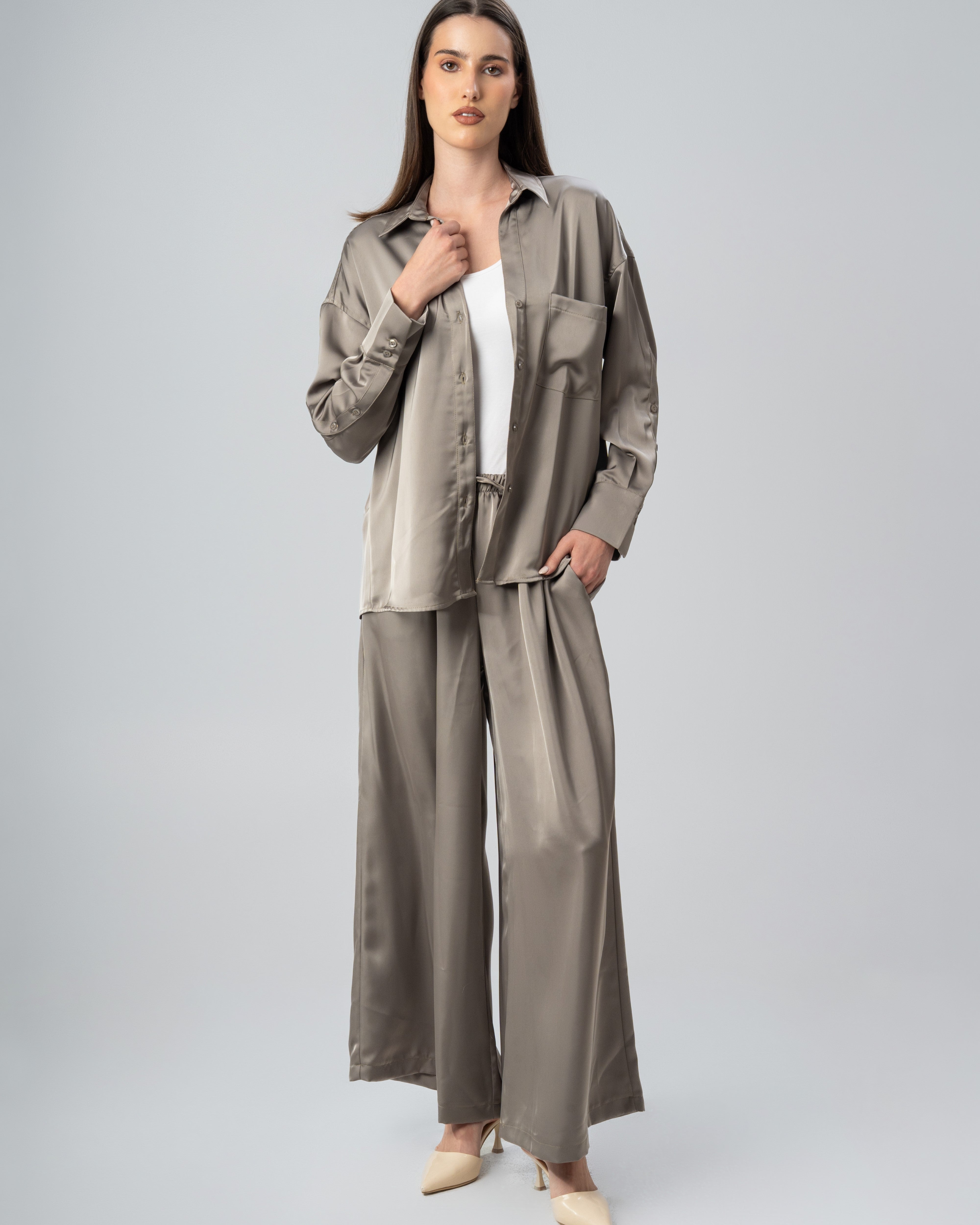 Plain Satin Shirt With Chest - Pocket And Buttons