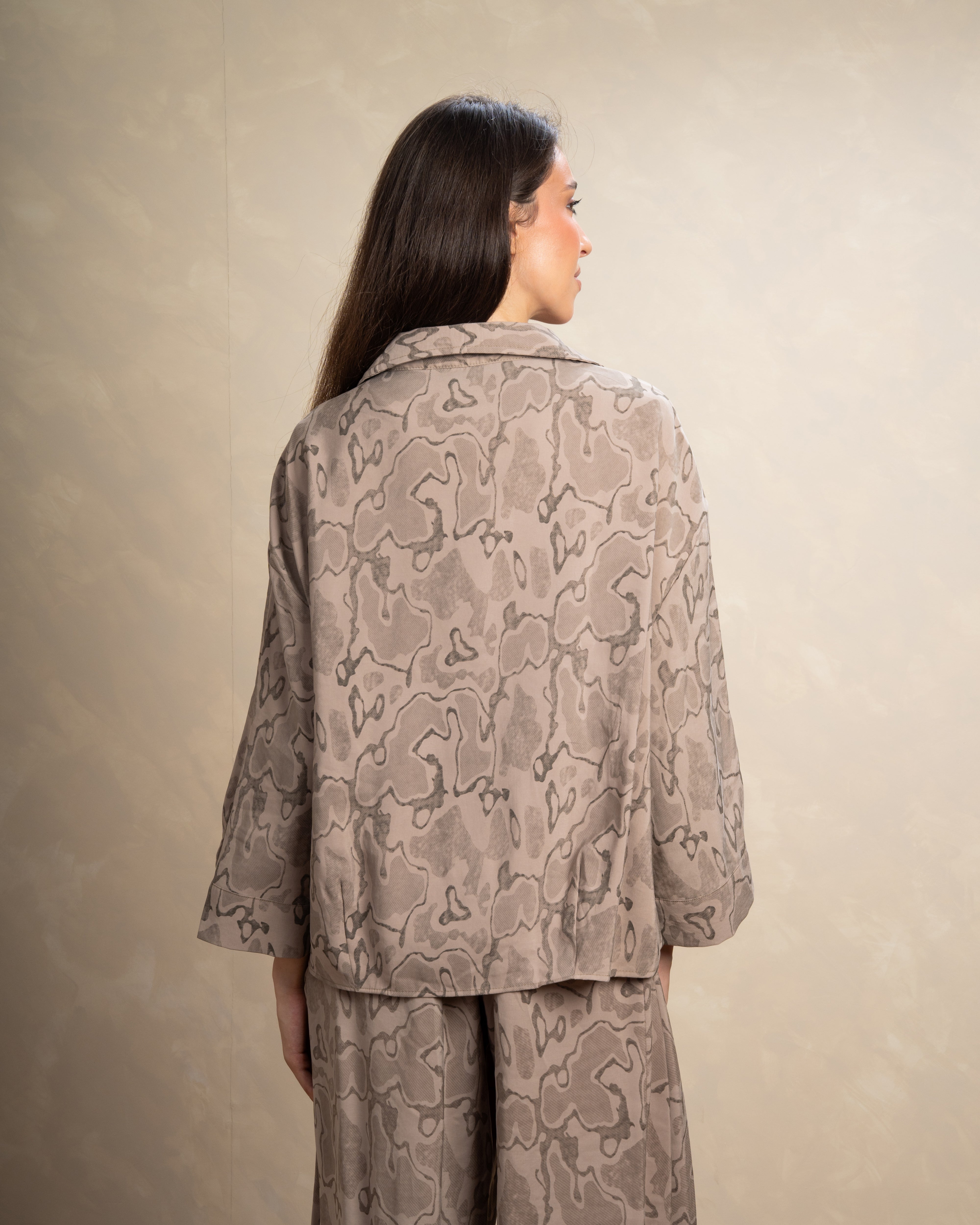 Wave Print Shirt With Chest Pocket