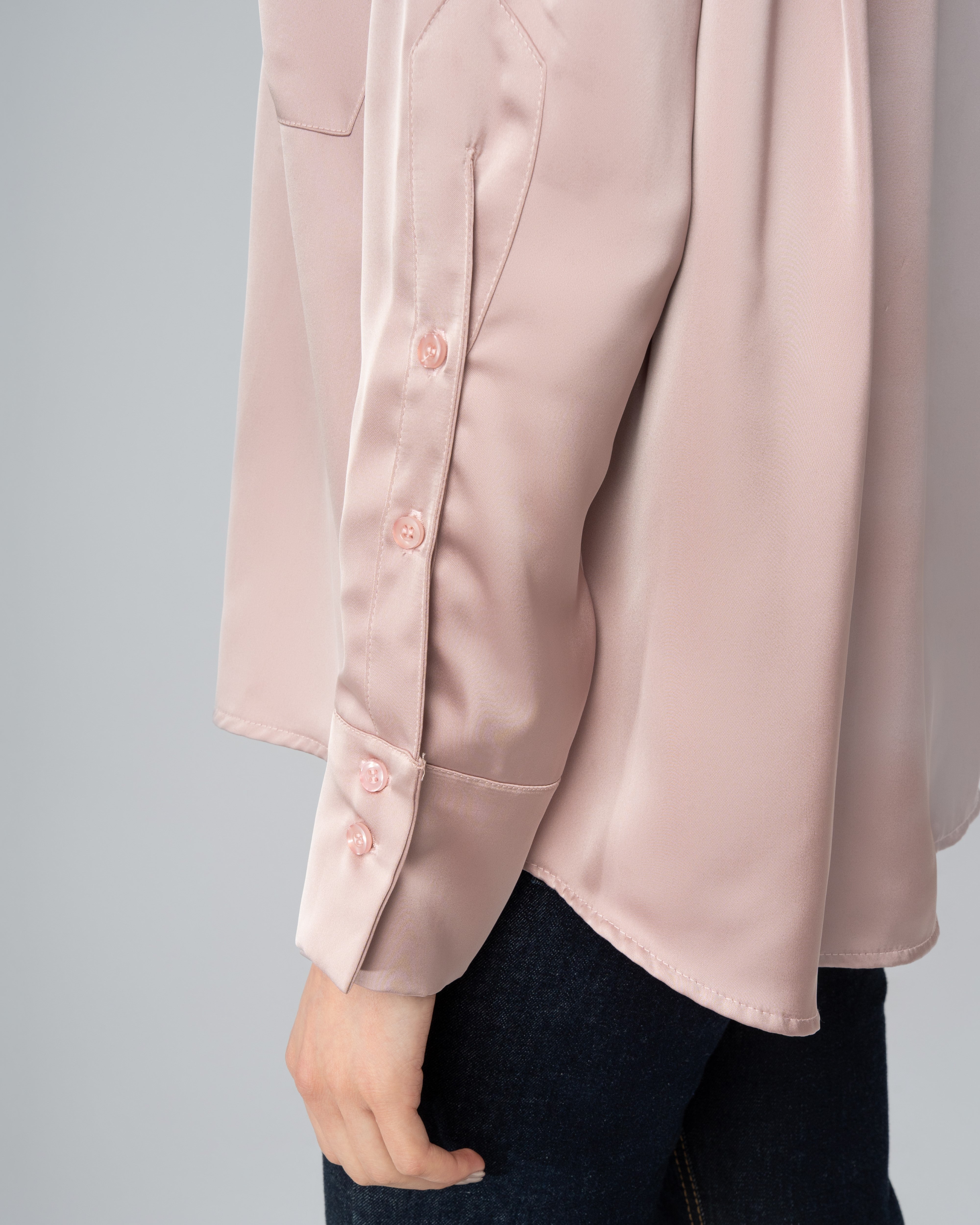 Plain Satin Shirt With Chest - Pocket And Buttons