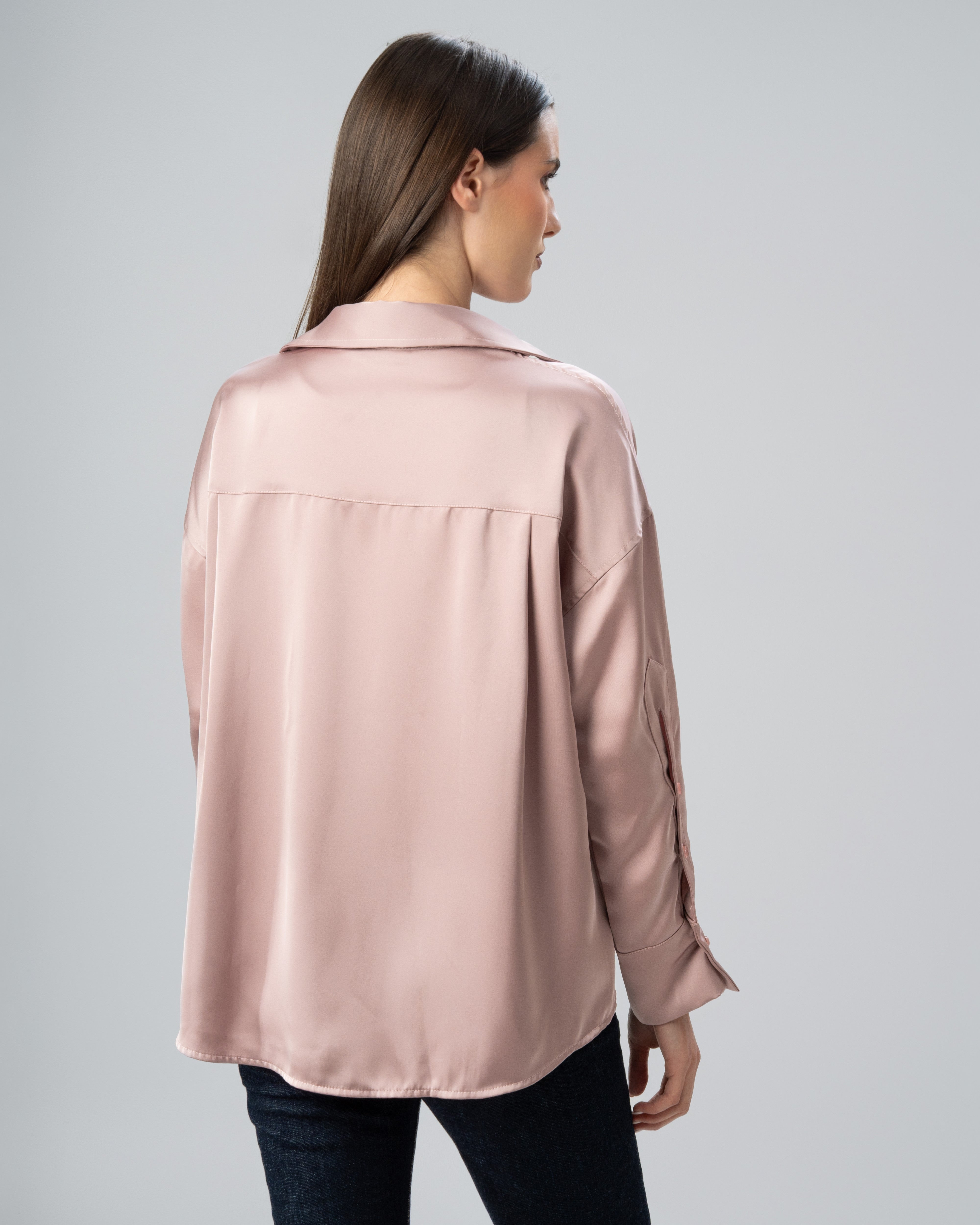 Plain Satin Shirt With Chest - Pocket And Buttons
