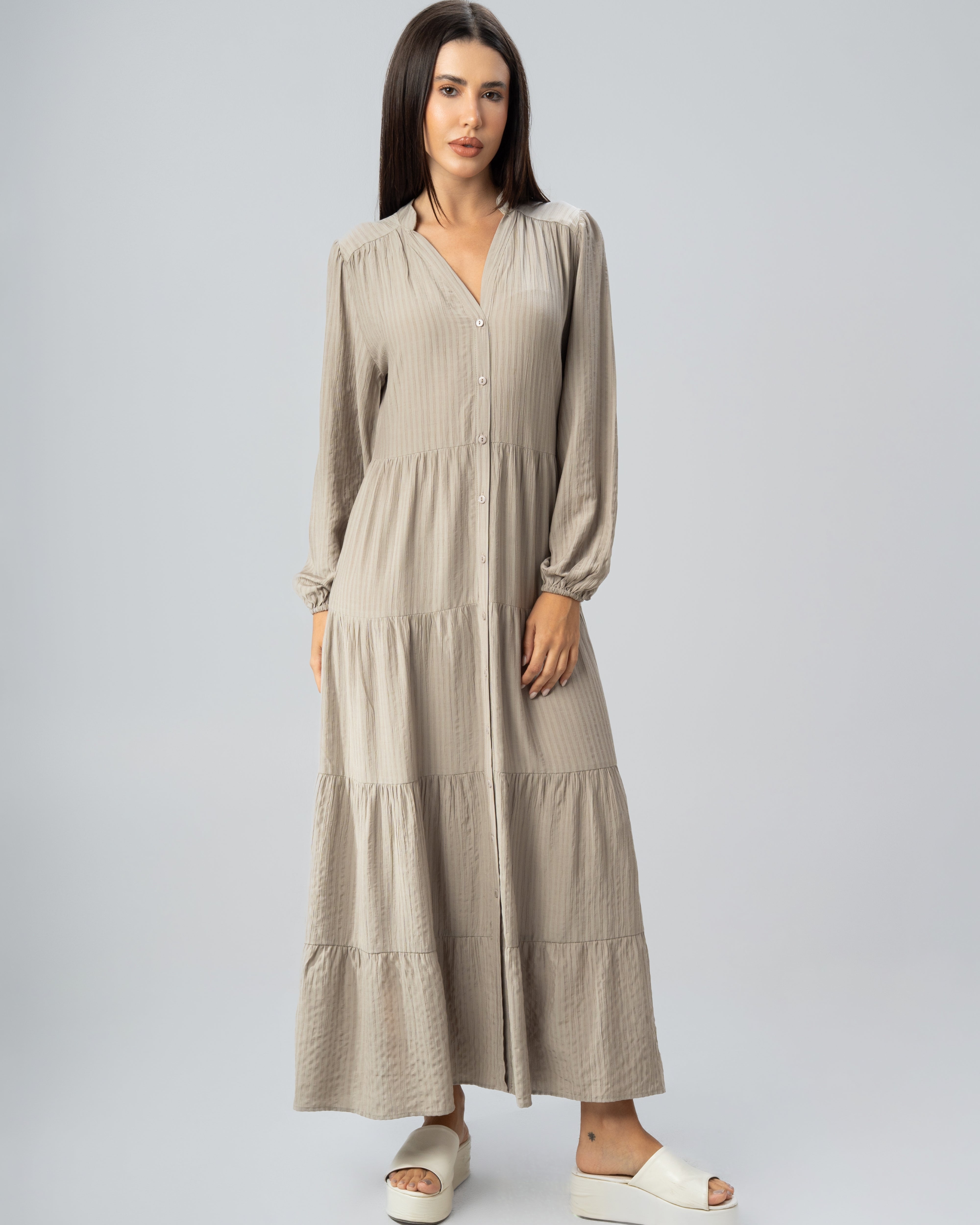 Long Plain Dress - With Chest Buttons