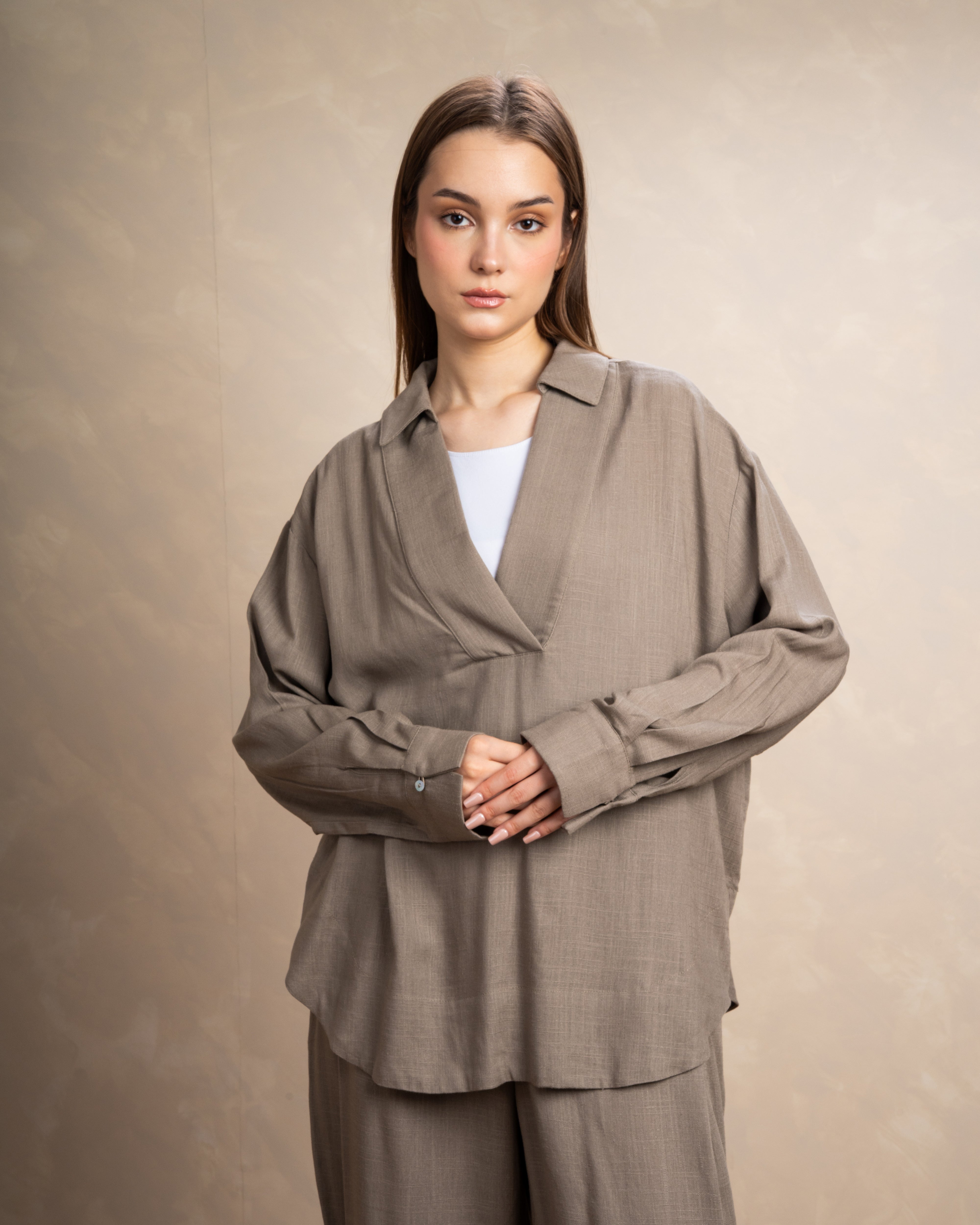 Long Plain Two-Piece Set With Button Cuffs