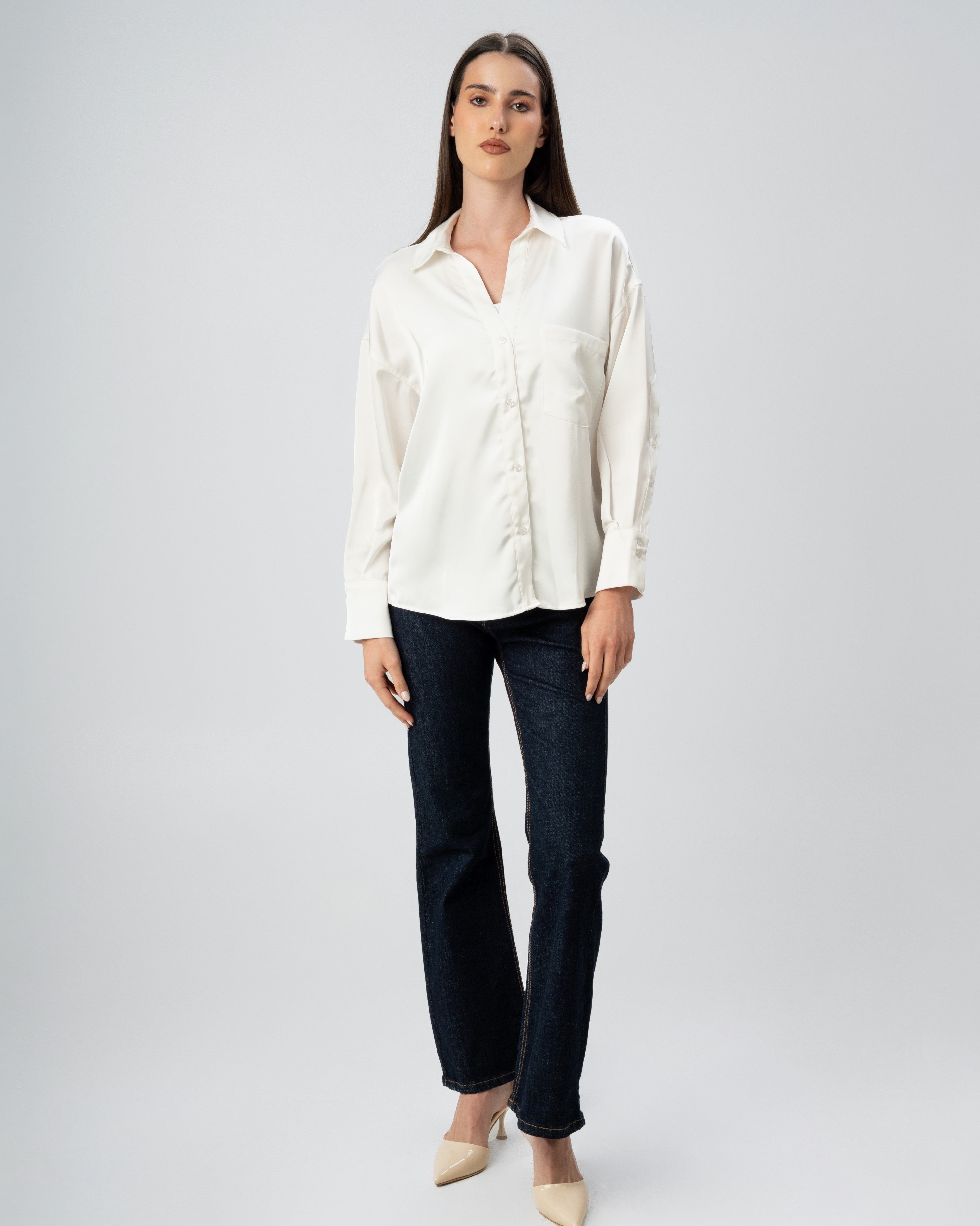 Plain Satin Shirt With Chest - Pocket And Buttons