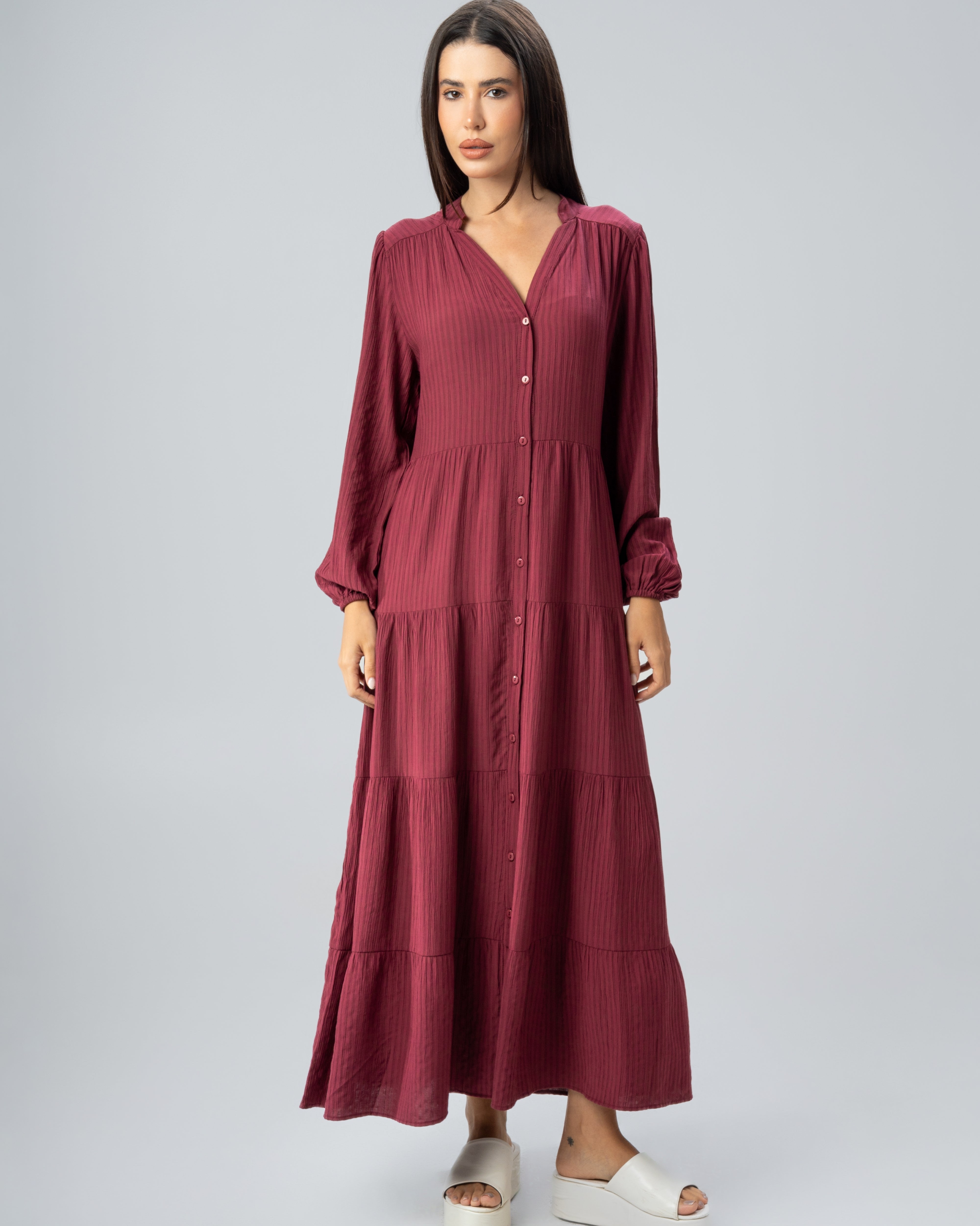 Long Plain Dress - With Chest Buttons