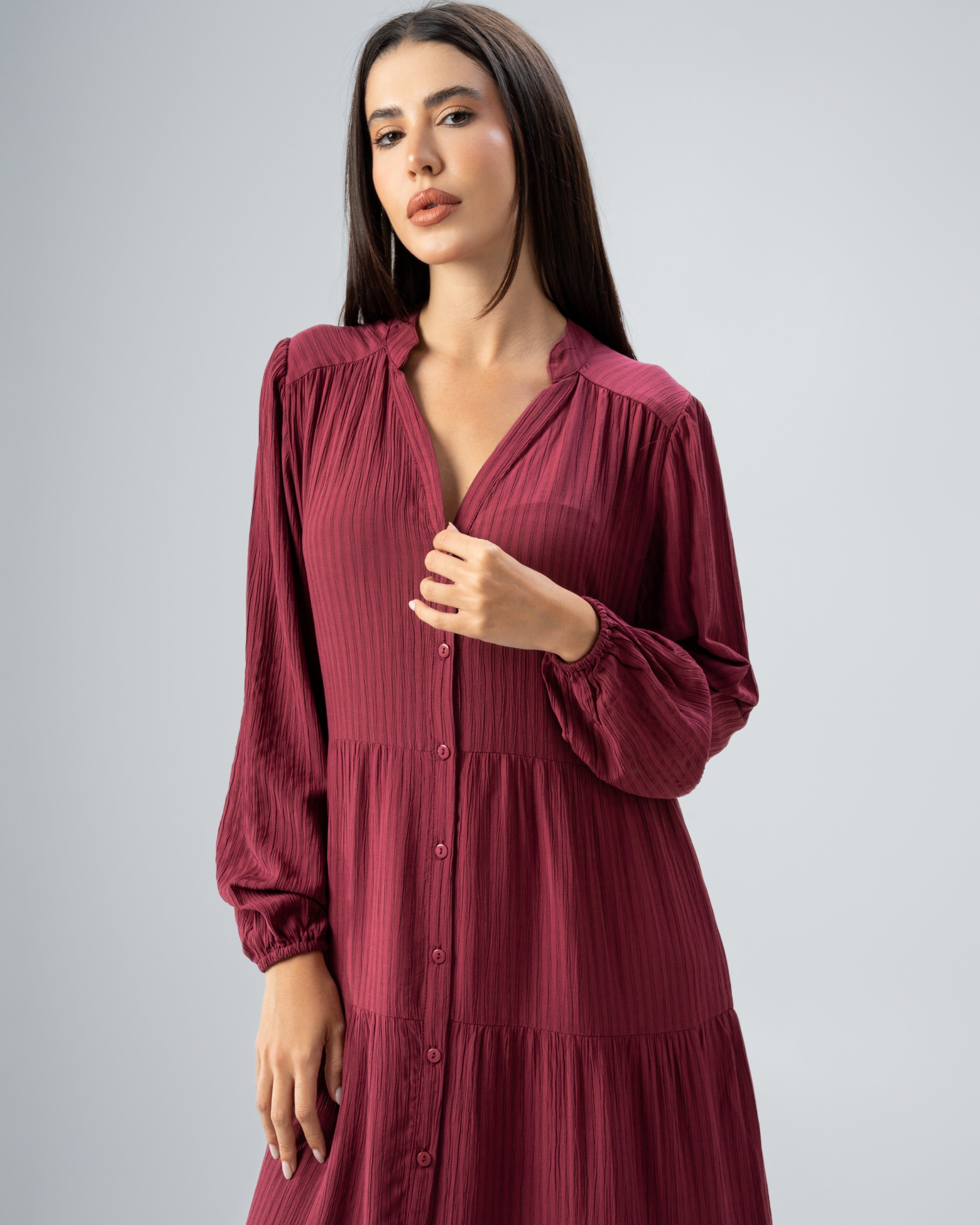 Long Plain Dress - With Chest Buttons