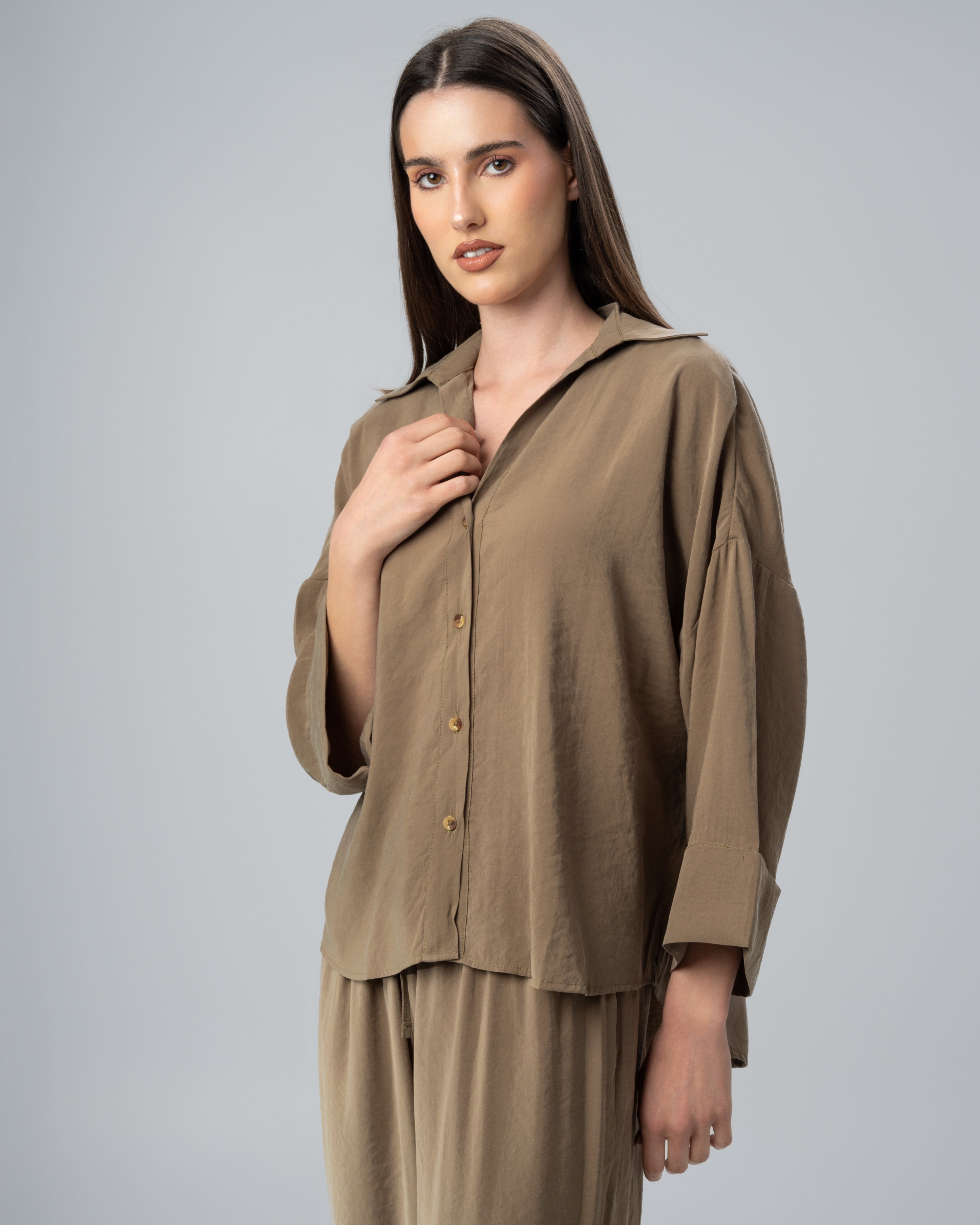 Oversized Plain Shirt - With Wooden Buttons