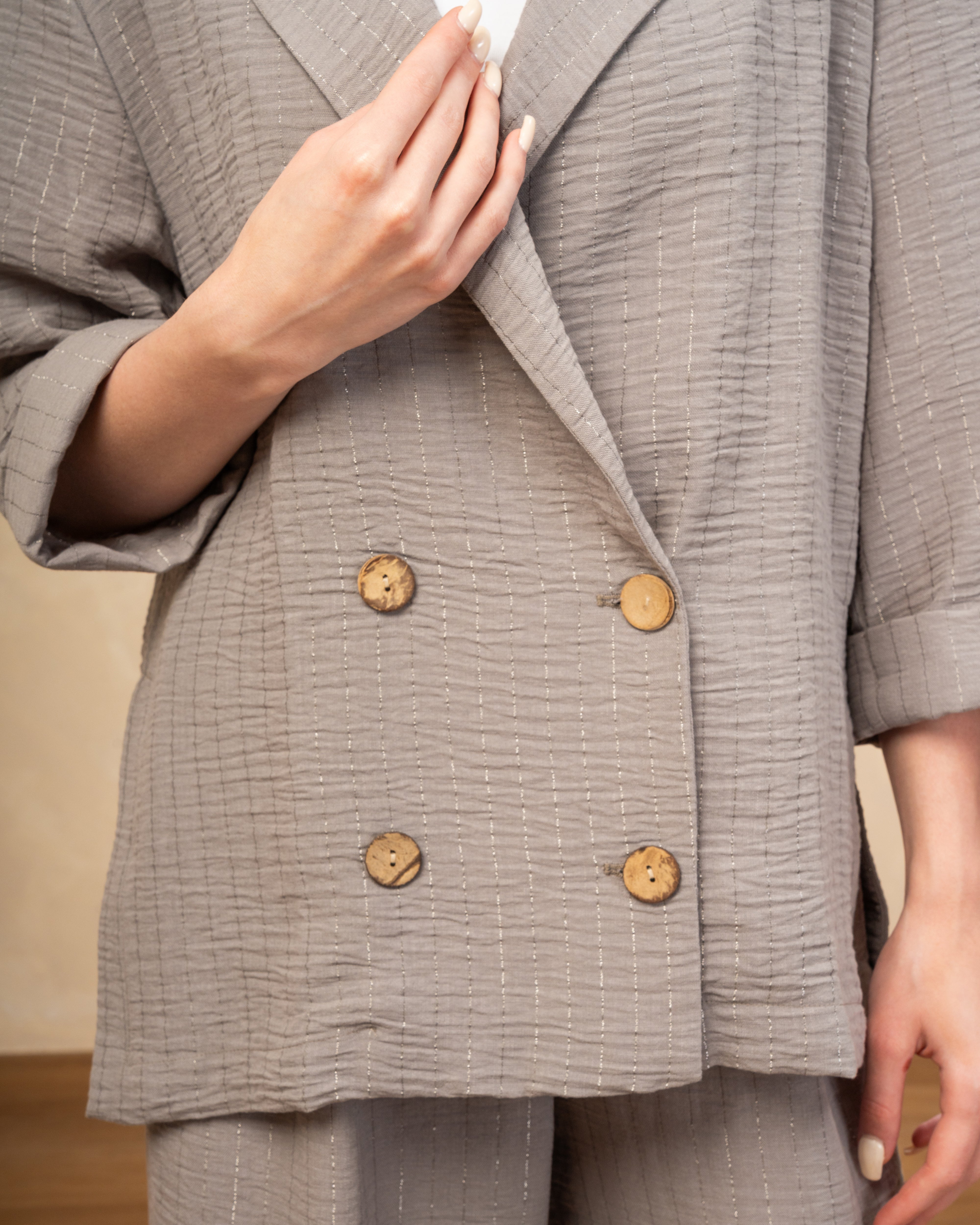 Long Striped Linen Blazer