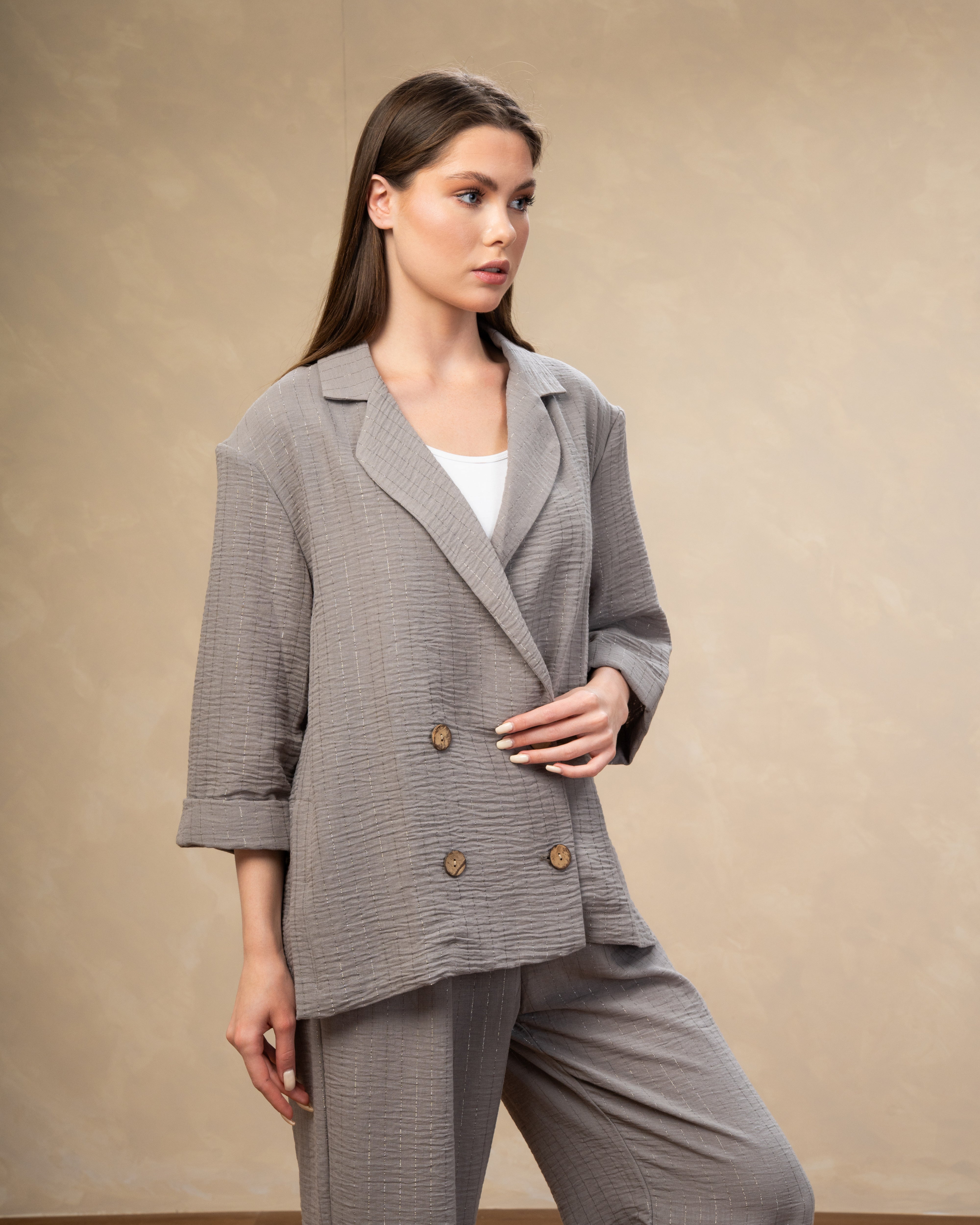 Long Striped Linen Blazer