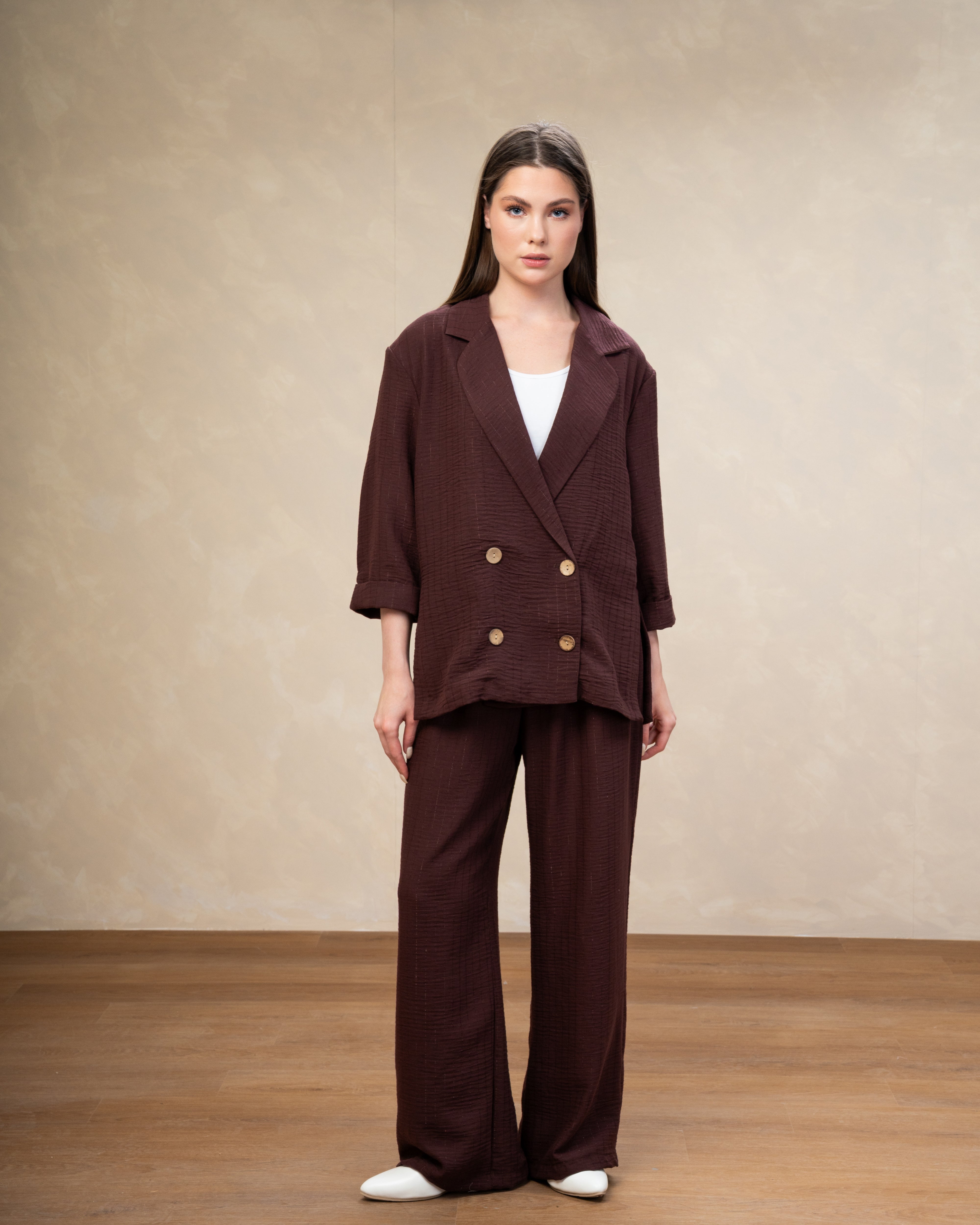 Long Striped Linen Blazer