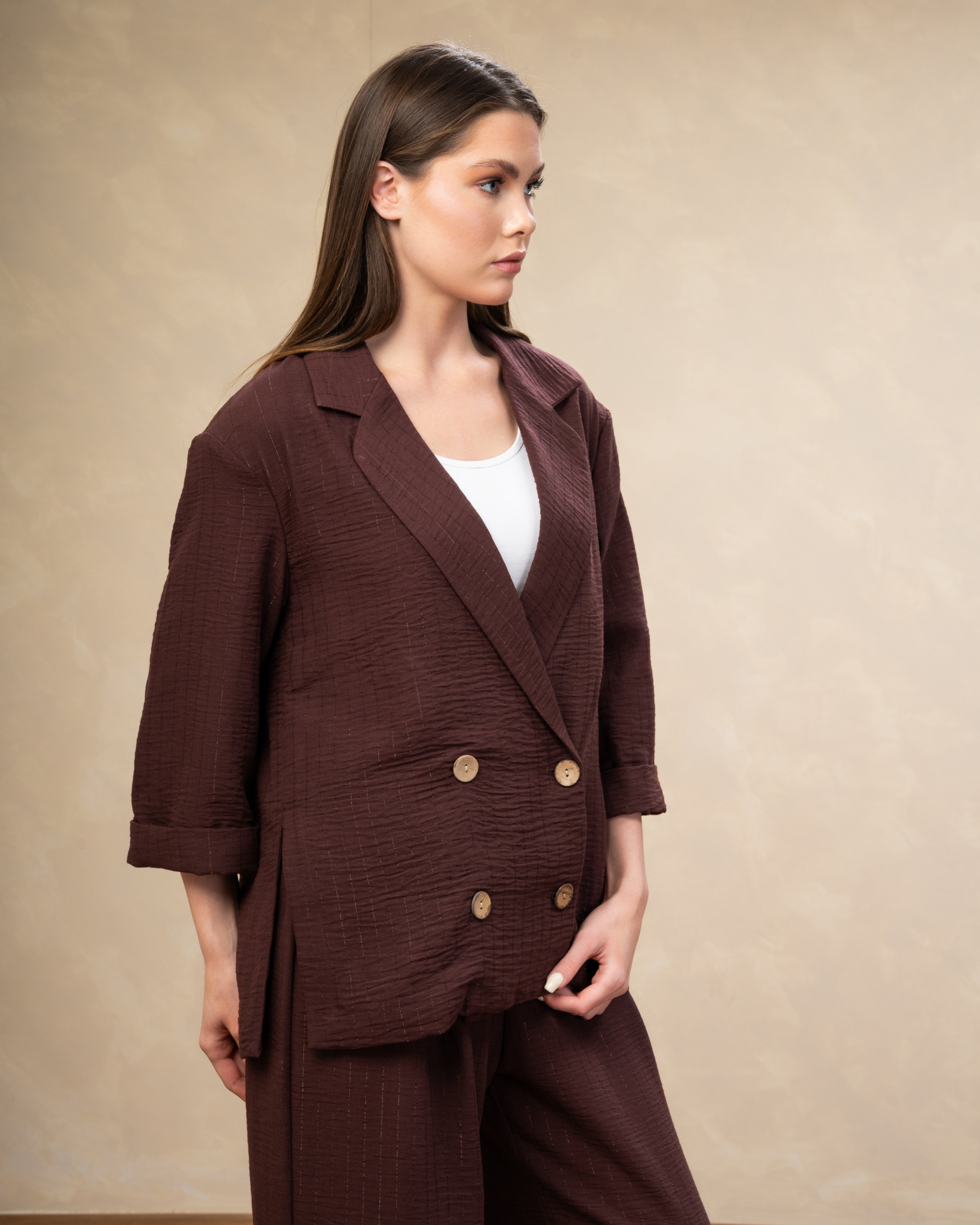Long Striped Linen Blazer
