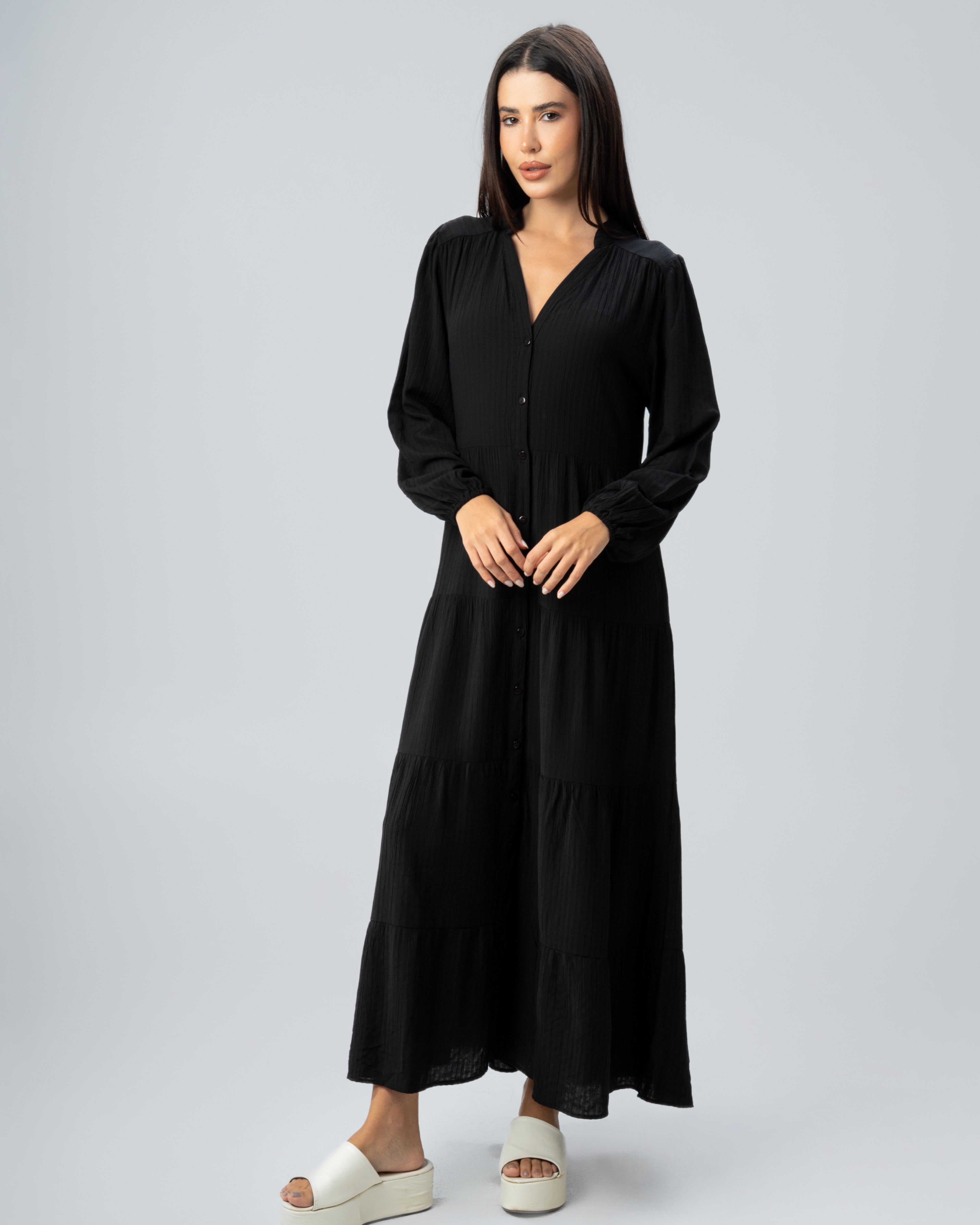 Long Plain Dress - With Chest Buttons