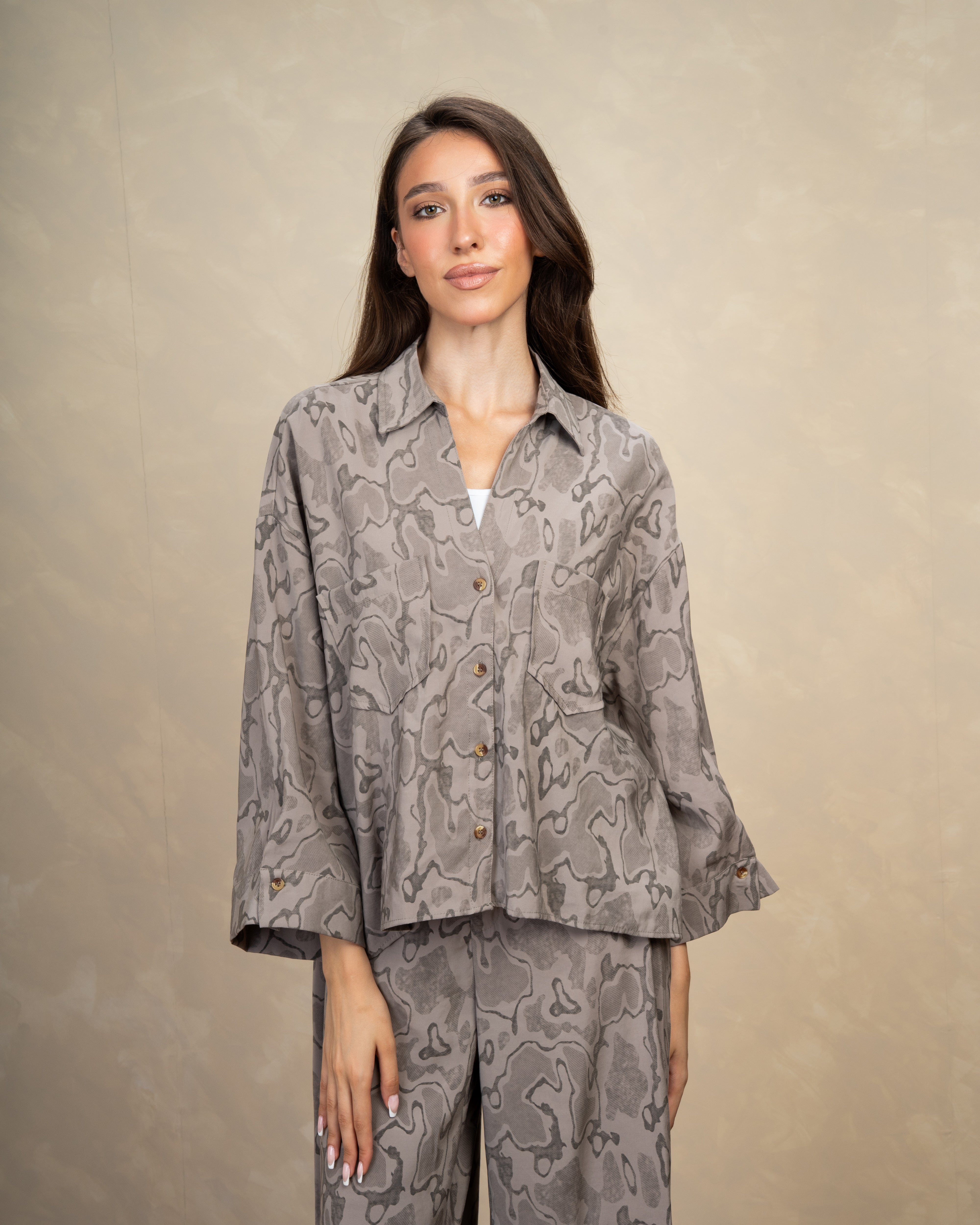 Wave Print Shirt With Chest Pocket