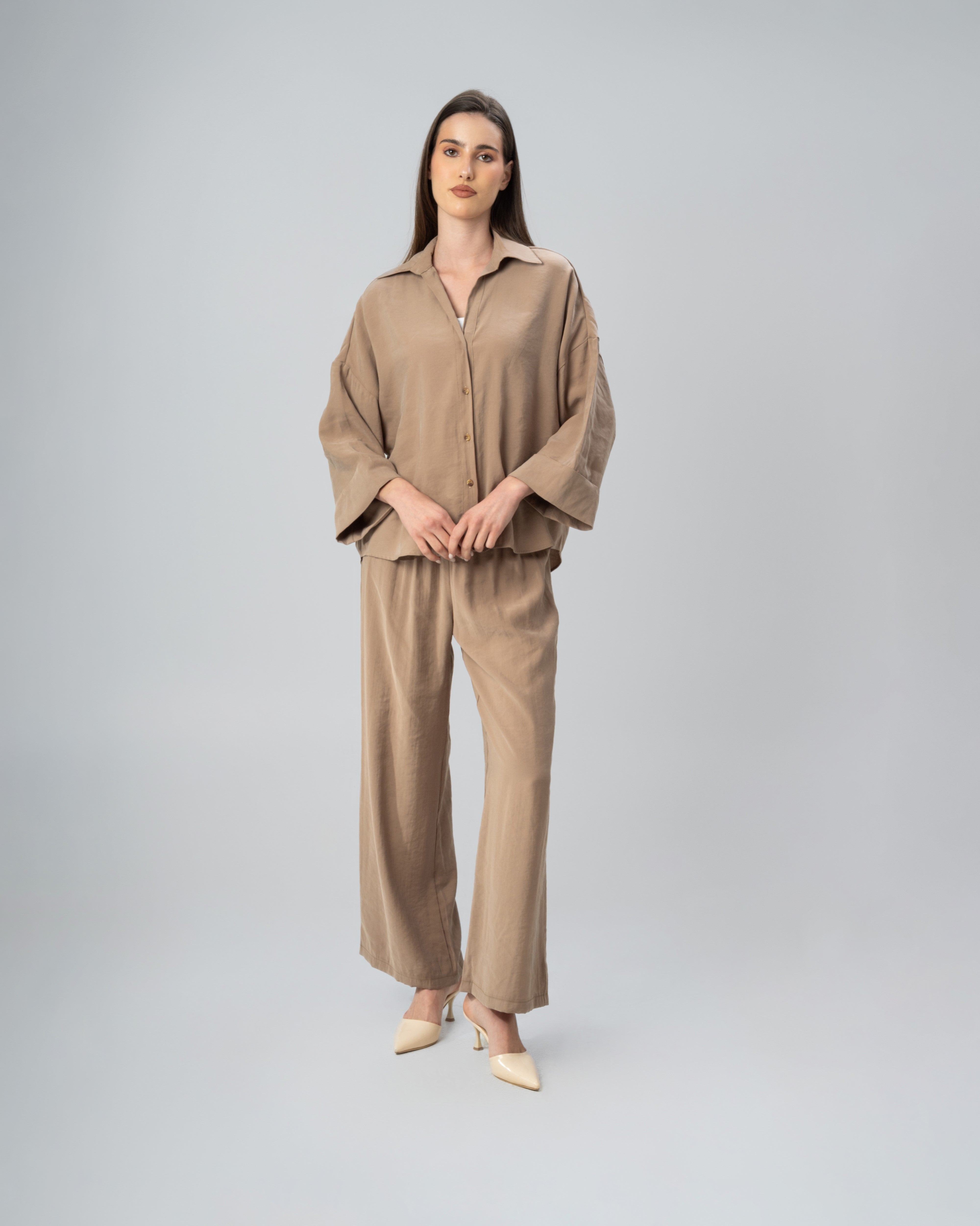 Oversized Plain Shirt - With Wooden Buttons