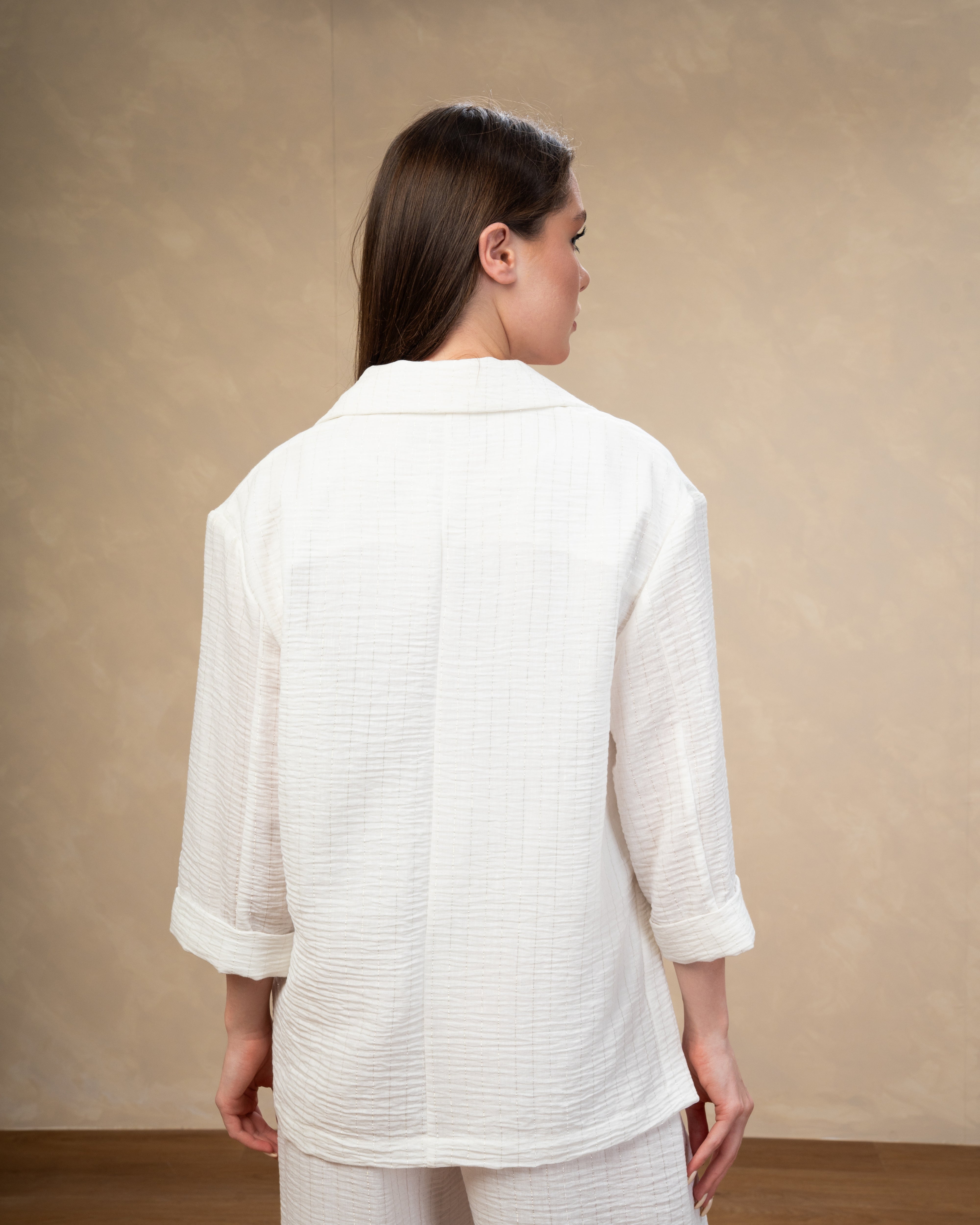 Long Striped Linen Blazer