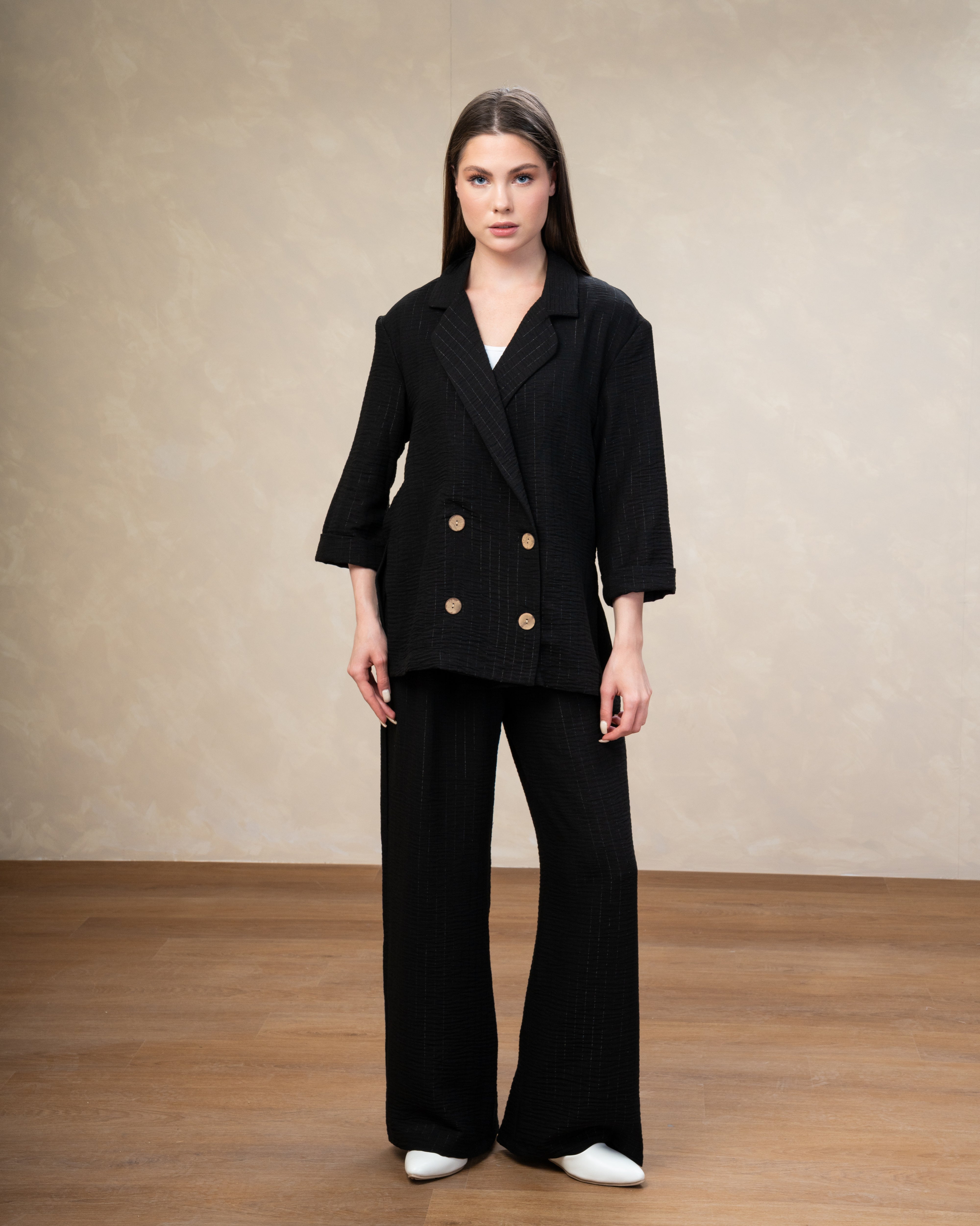 Long Striped Linen Blazer