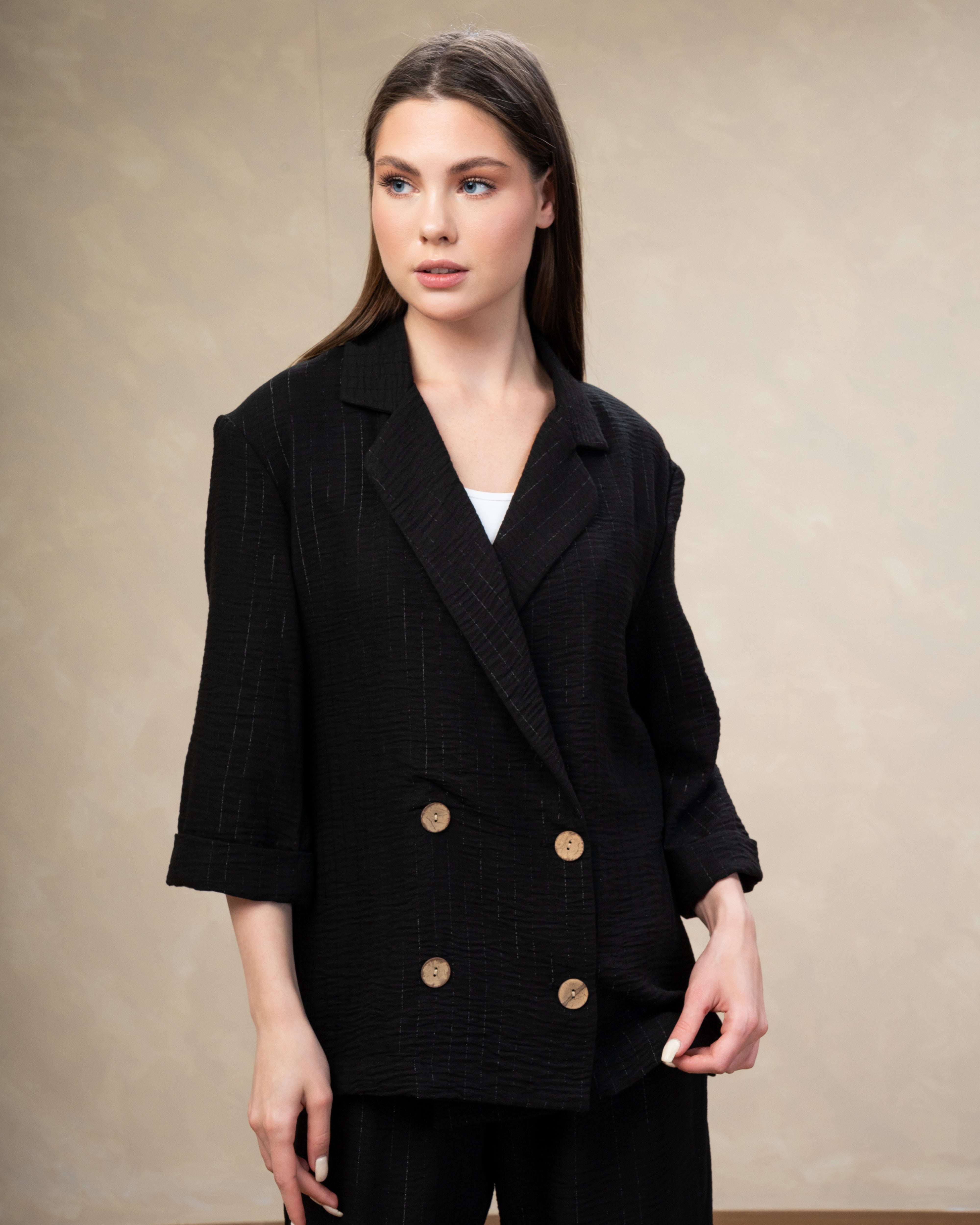 Long Striped Linen Blazer