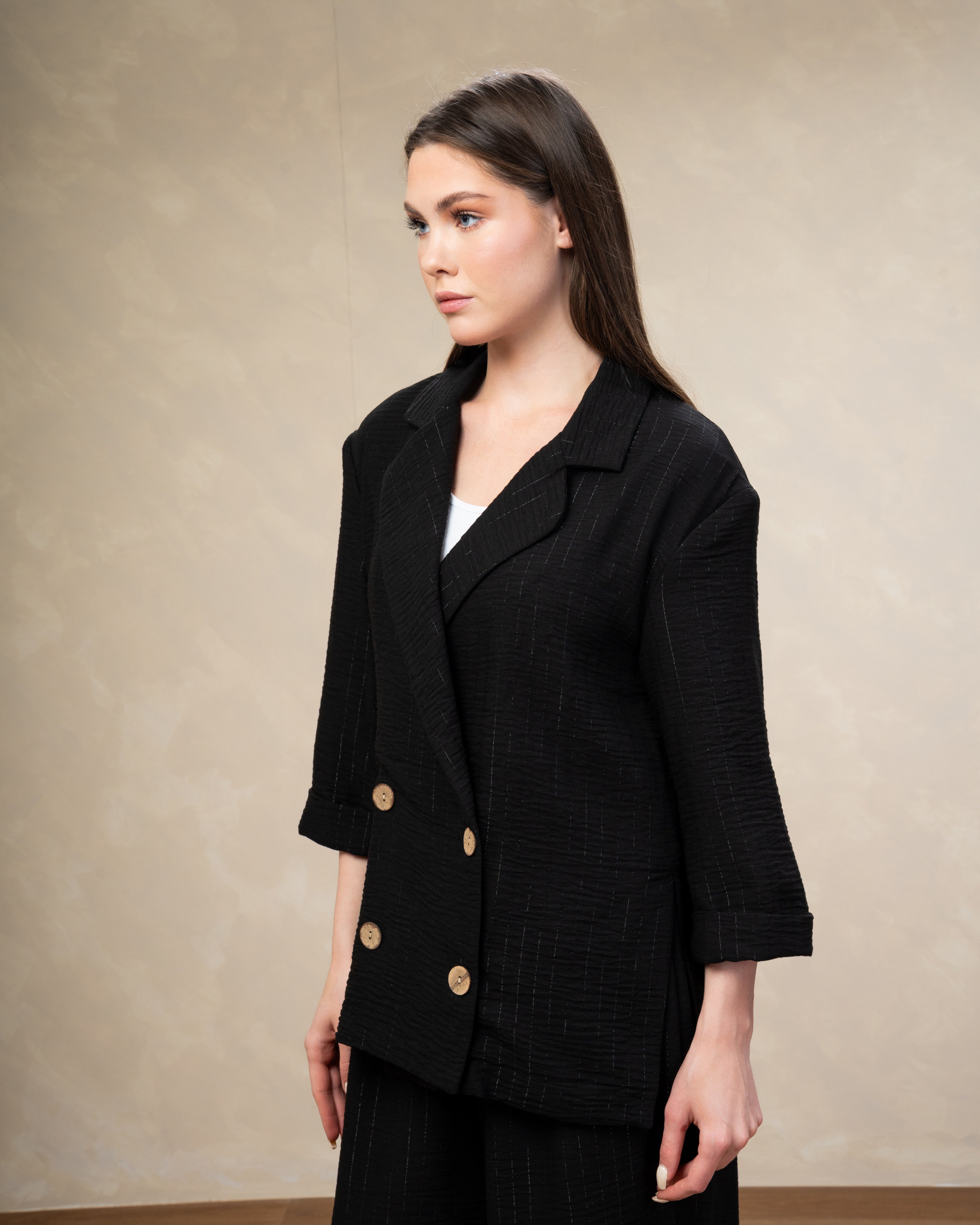 Long Striped Linen Blazer