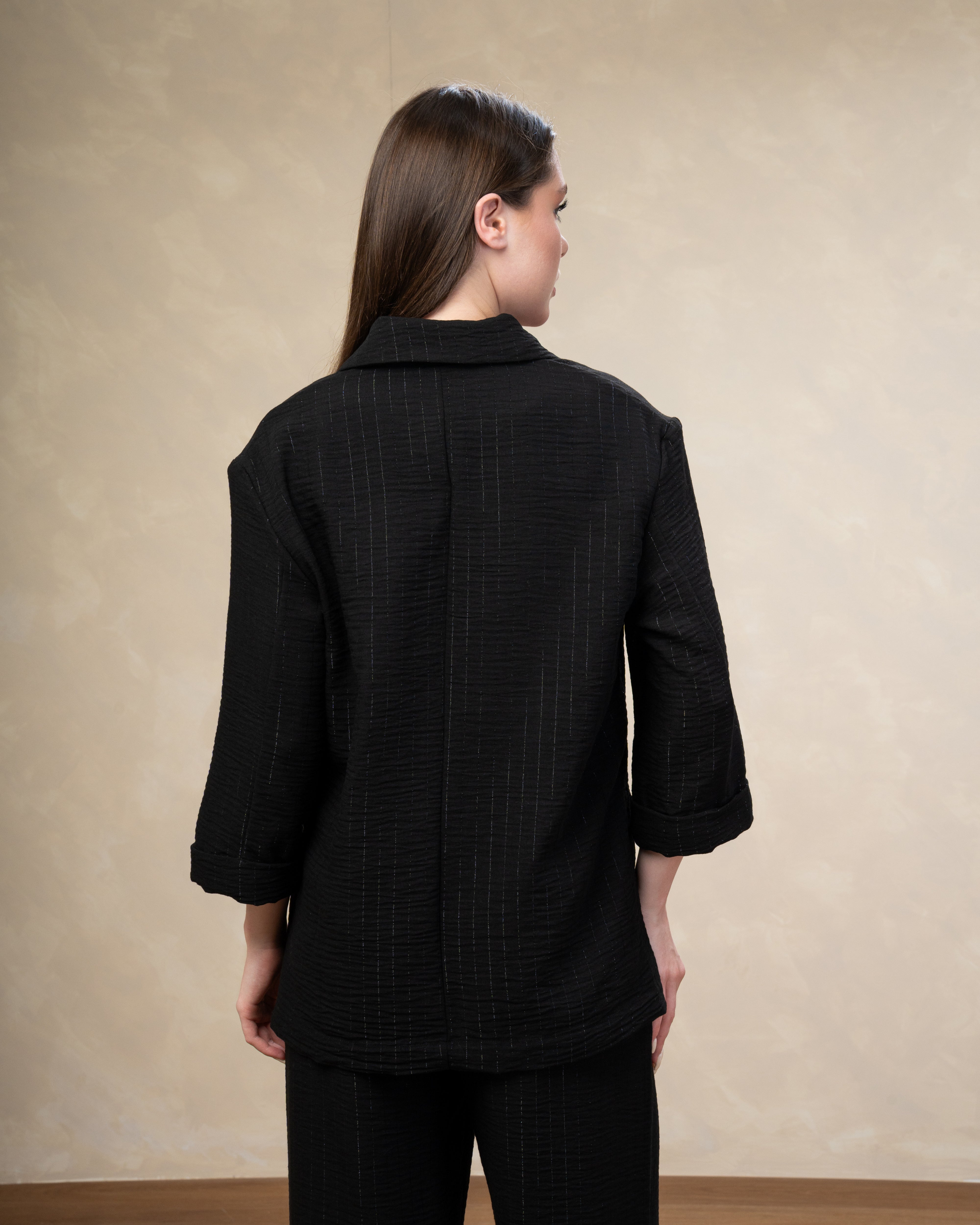 Long Striped Linen Blazer