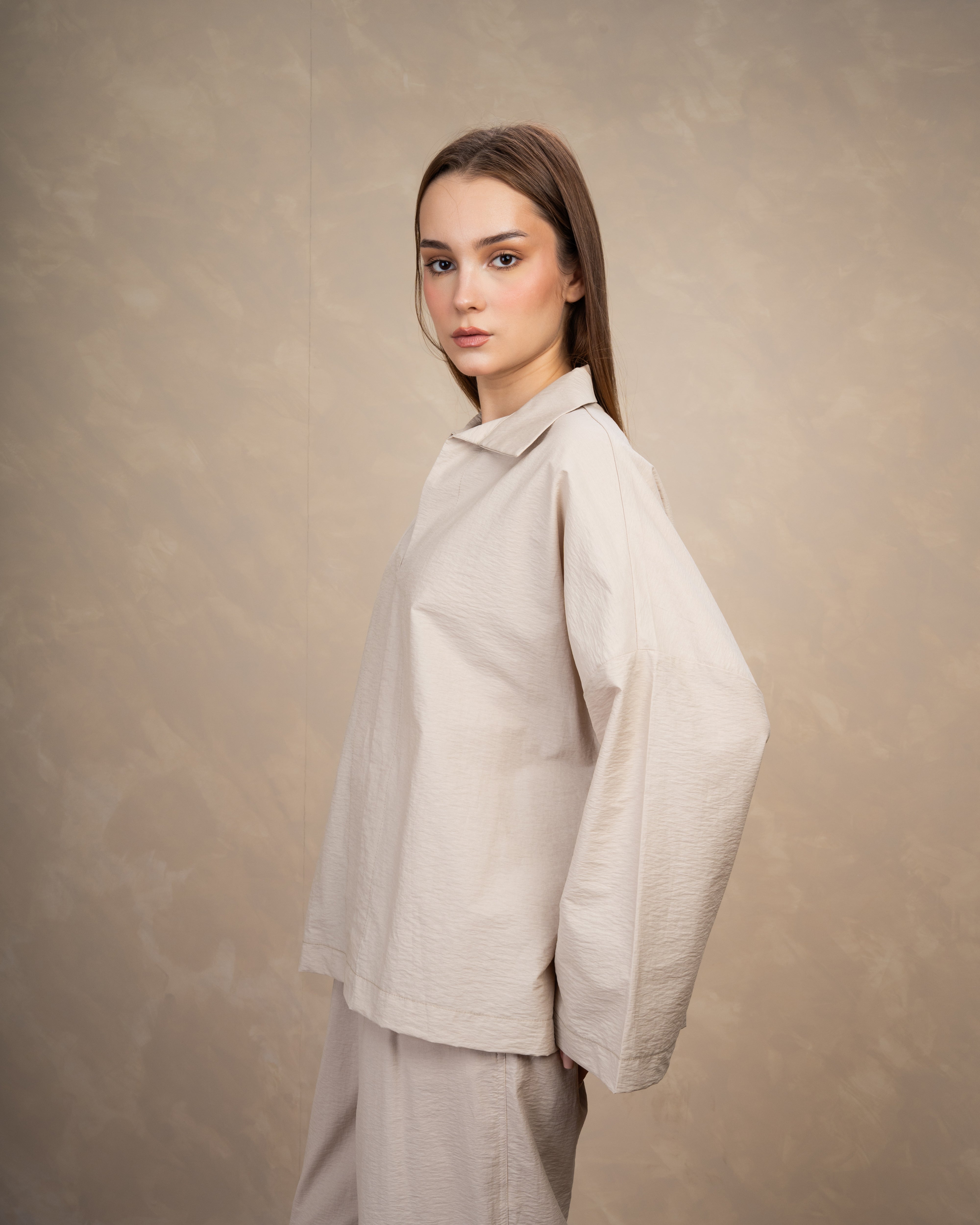 Oversized Plain Blouse With Wide Collar