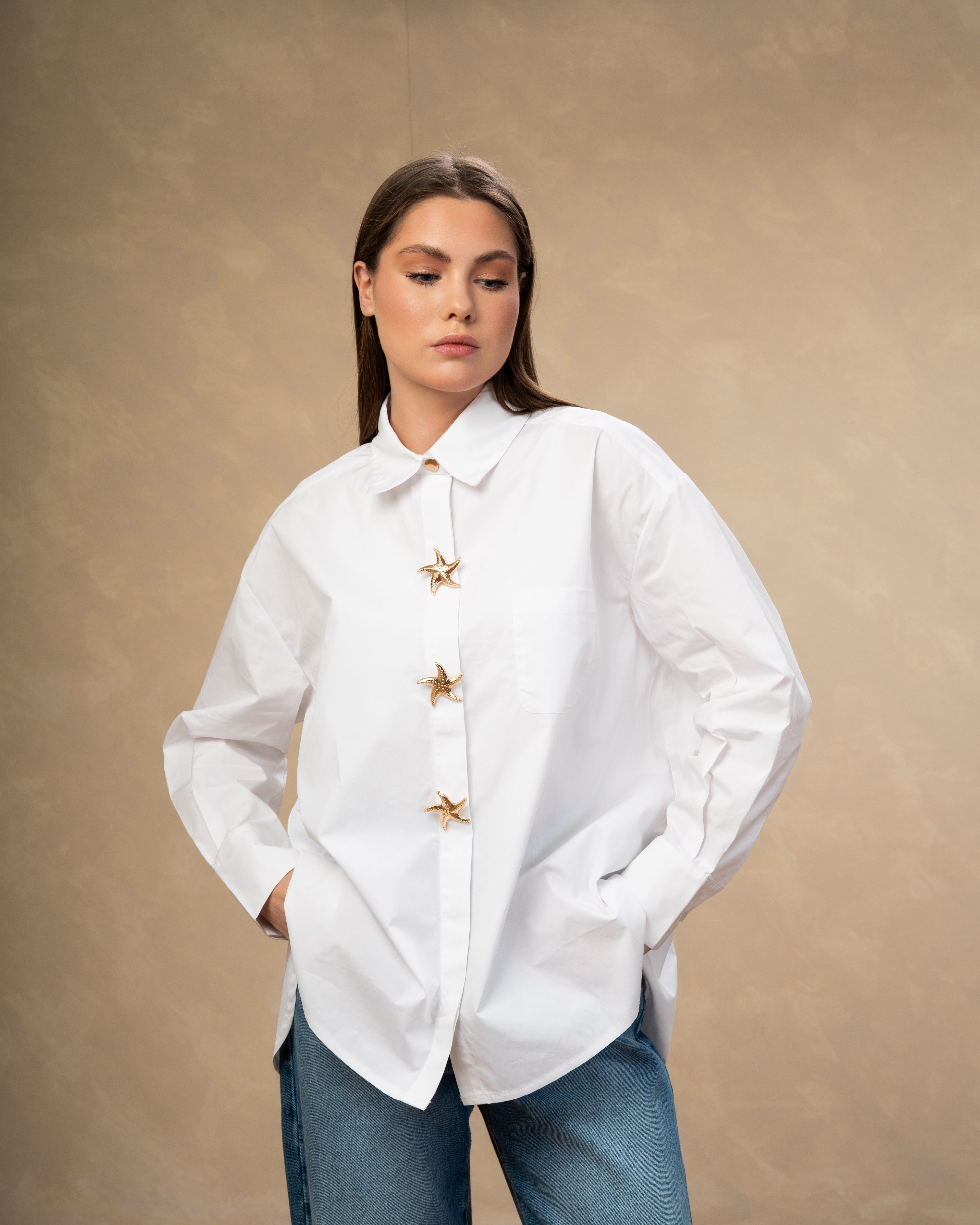 Plain Shirt With Gold Star Button
