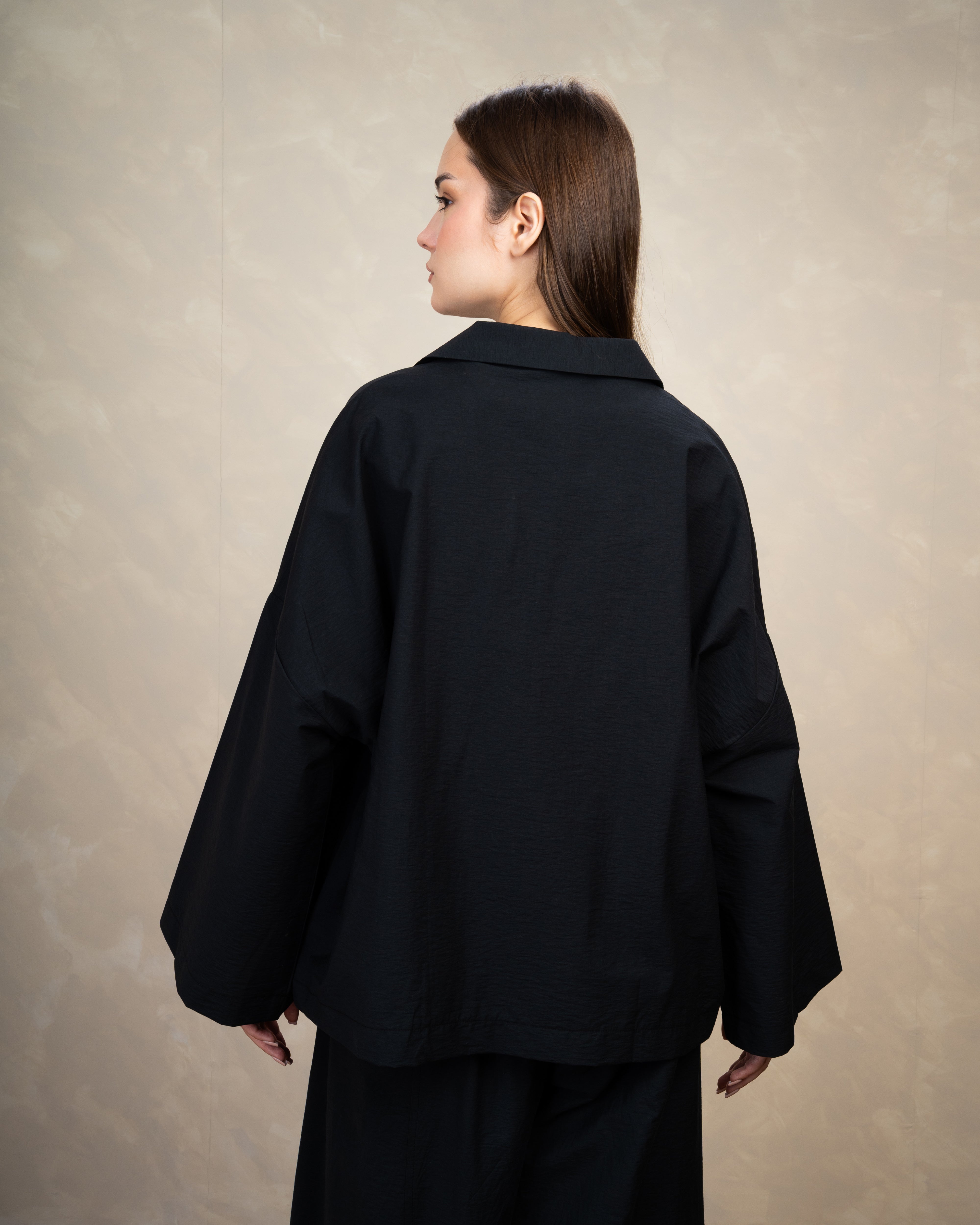 Oversized Plain Blouse With Wide Collar