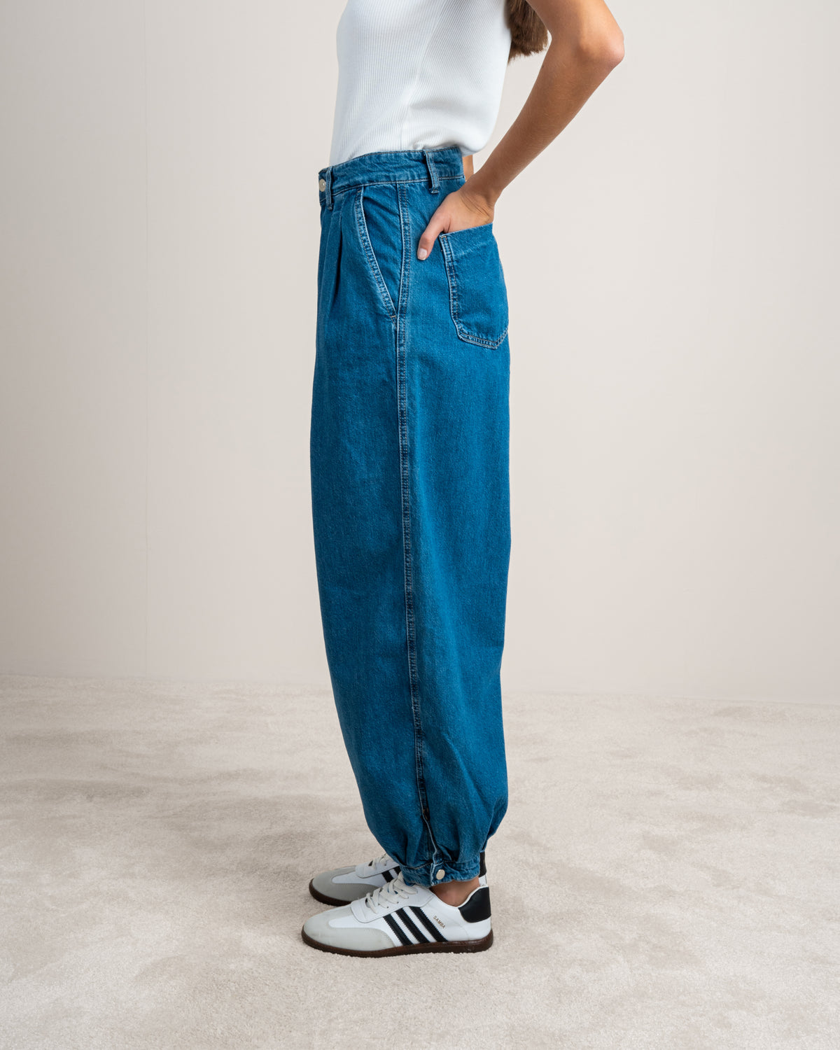 Denim Trousers With Snap Button Hem