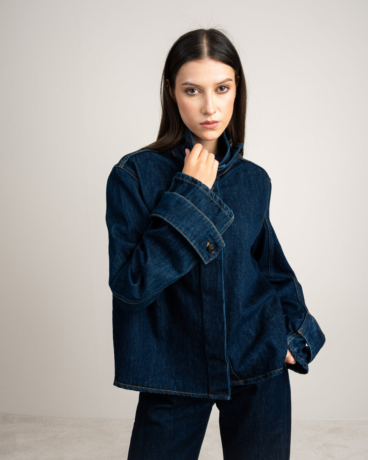 Denim Jacket With Black Buttons