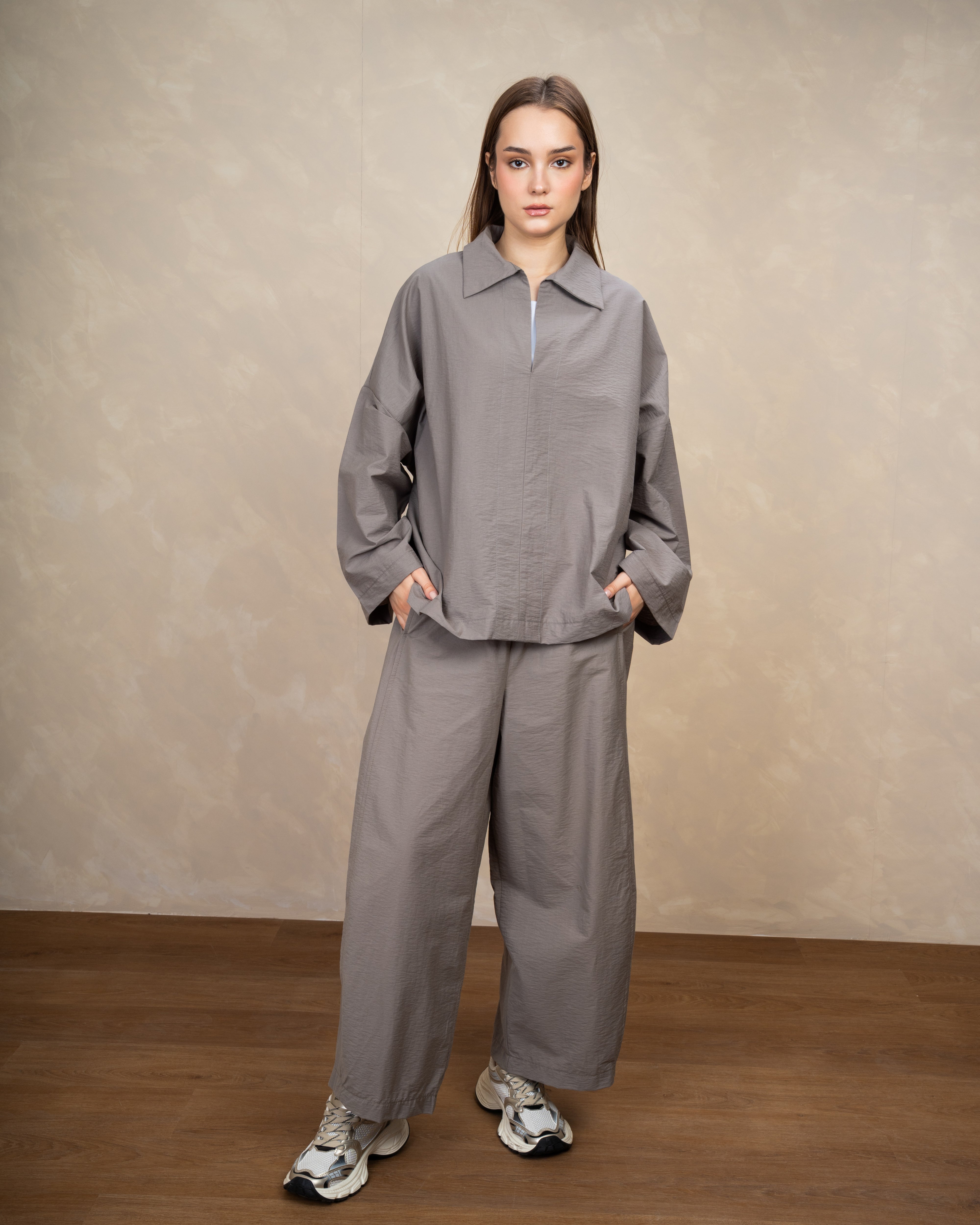Oversized Plain Blouse With Wide Collar