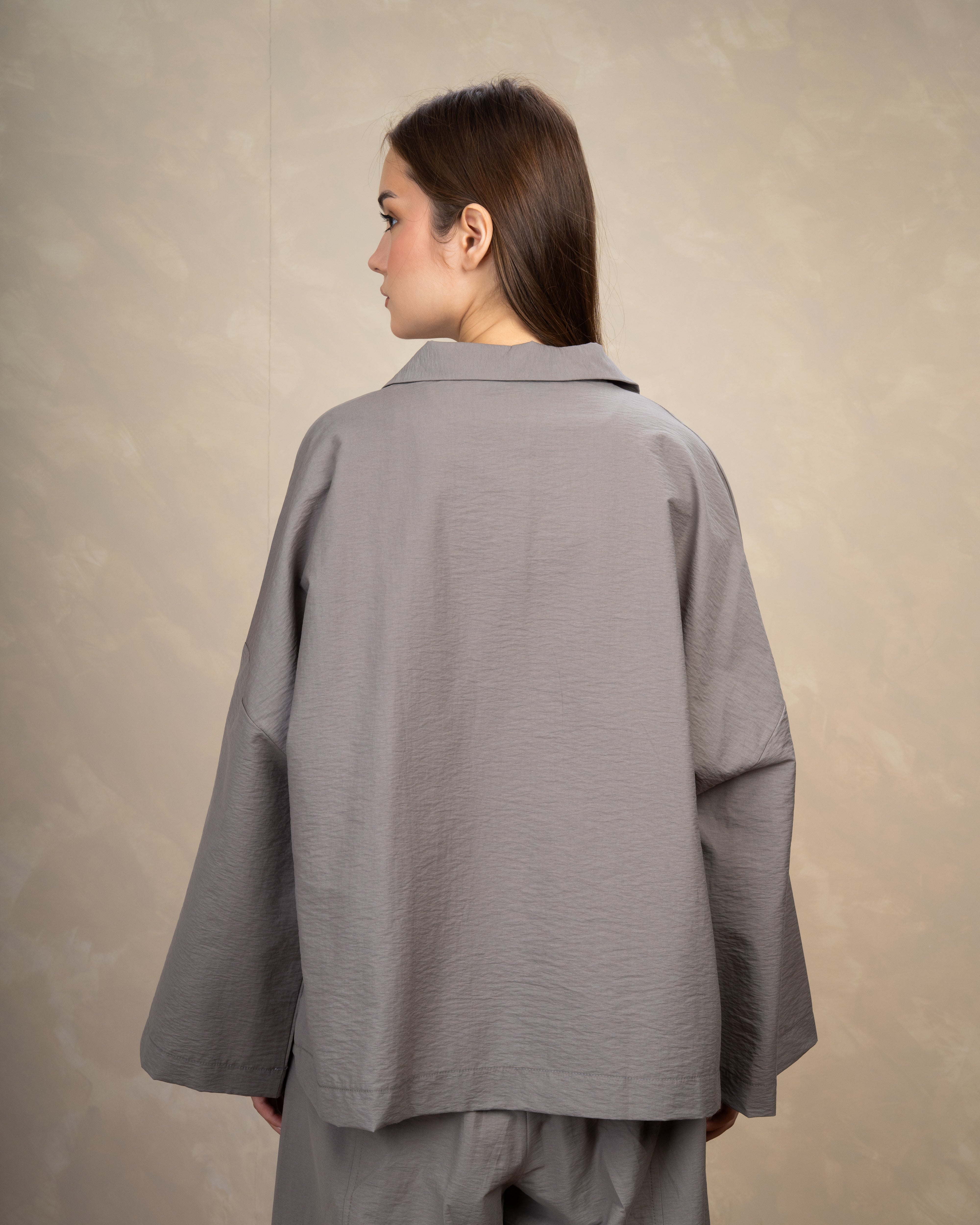 Oversized Plain Blouse With Wide Collar
