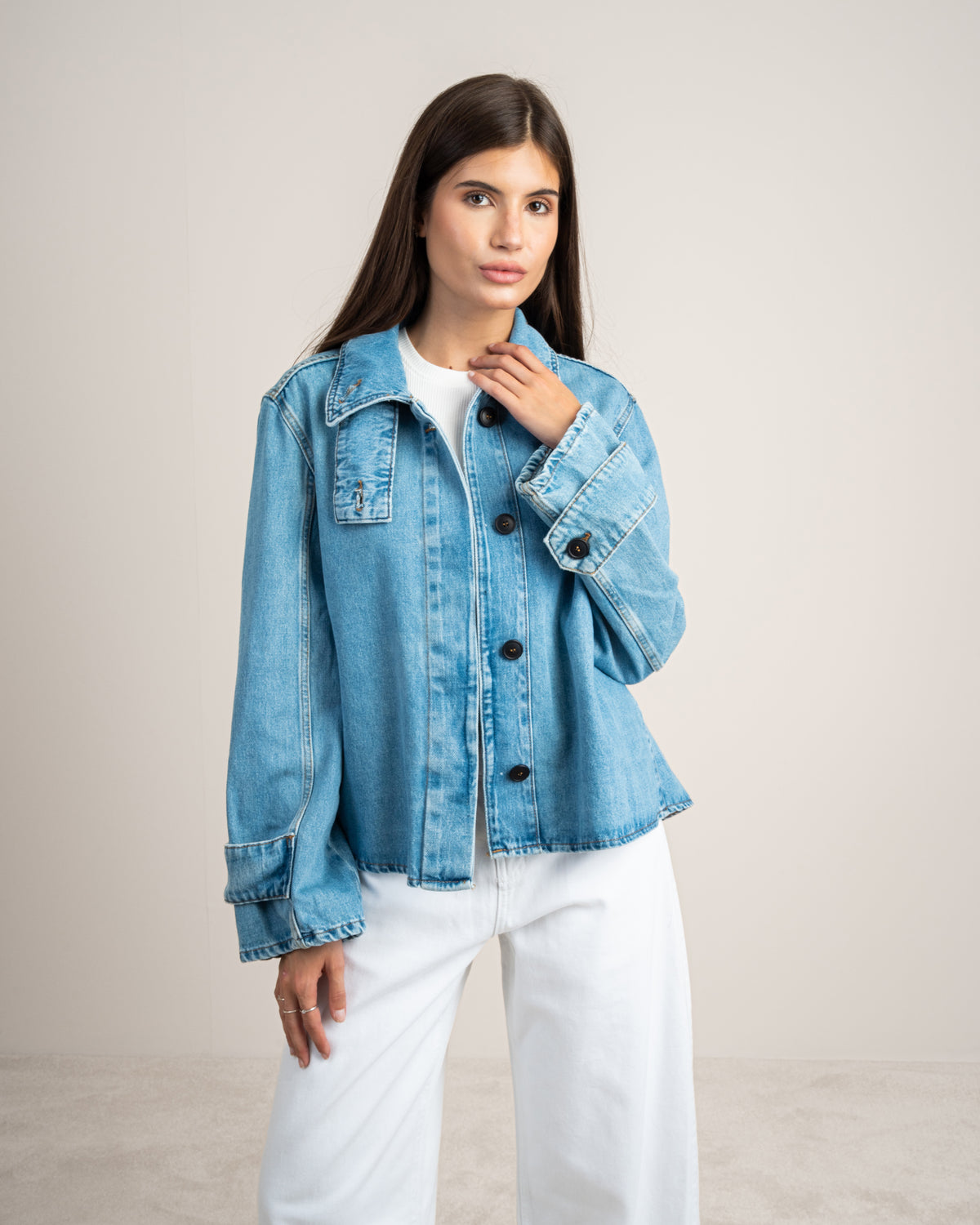 Denim Jacket With Black Buttons