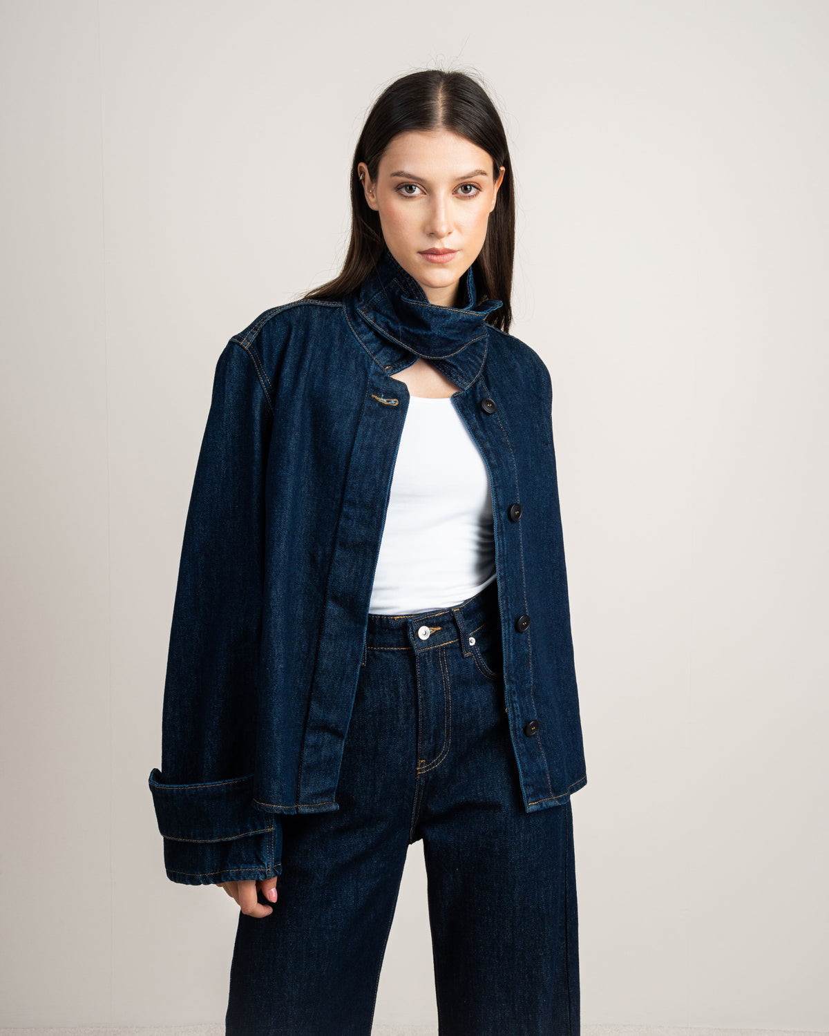 Denim Jacket With Black Buttons