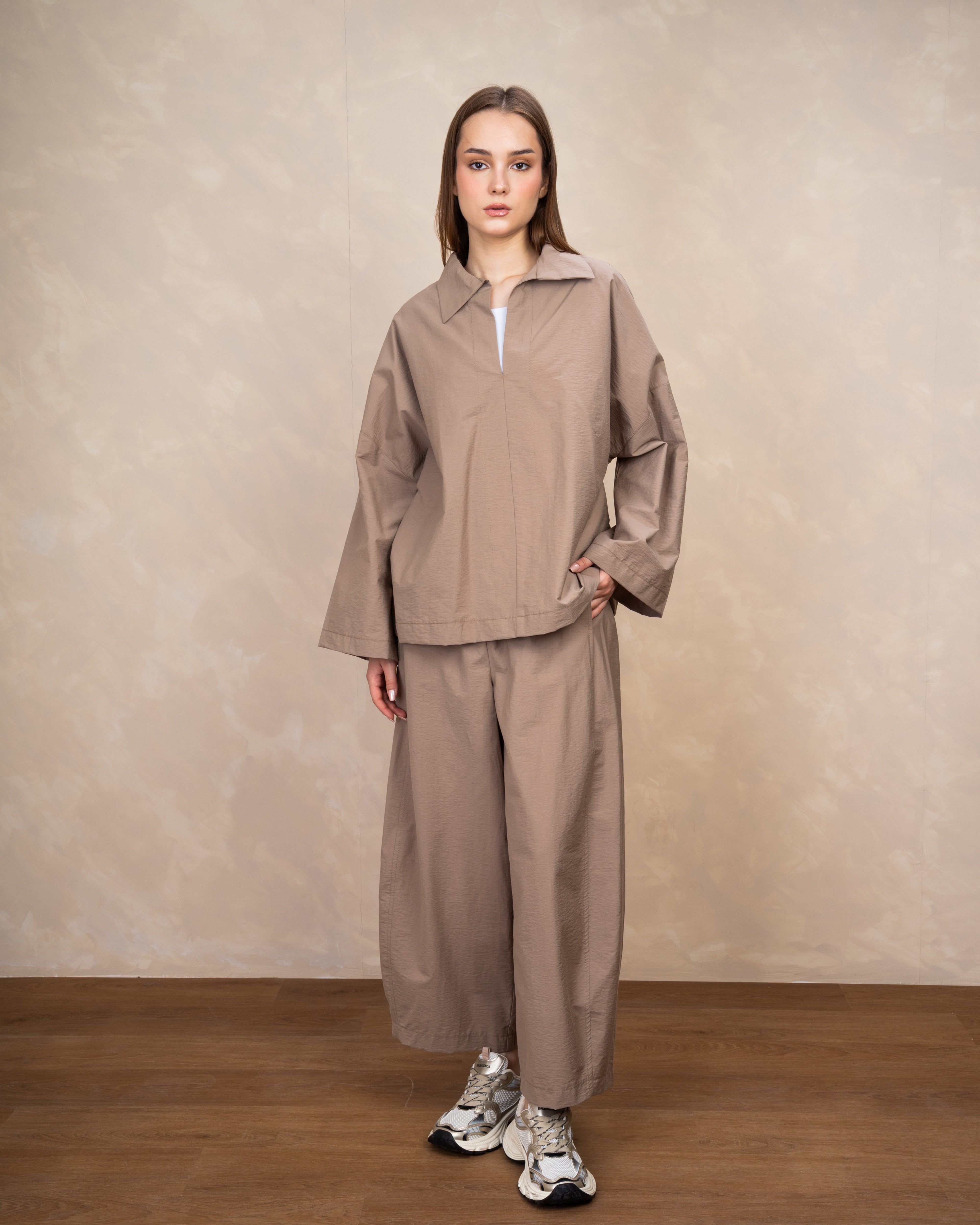Oversized Plain Blouse With Wide Collar