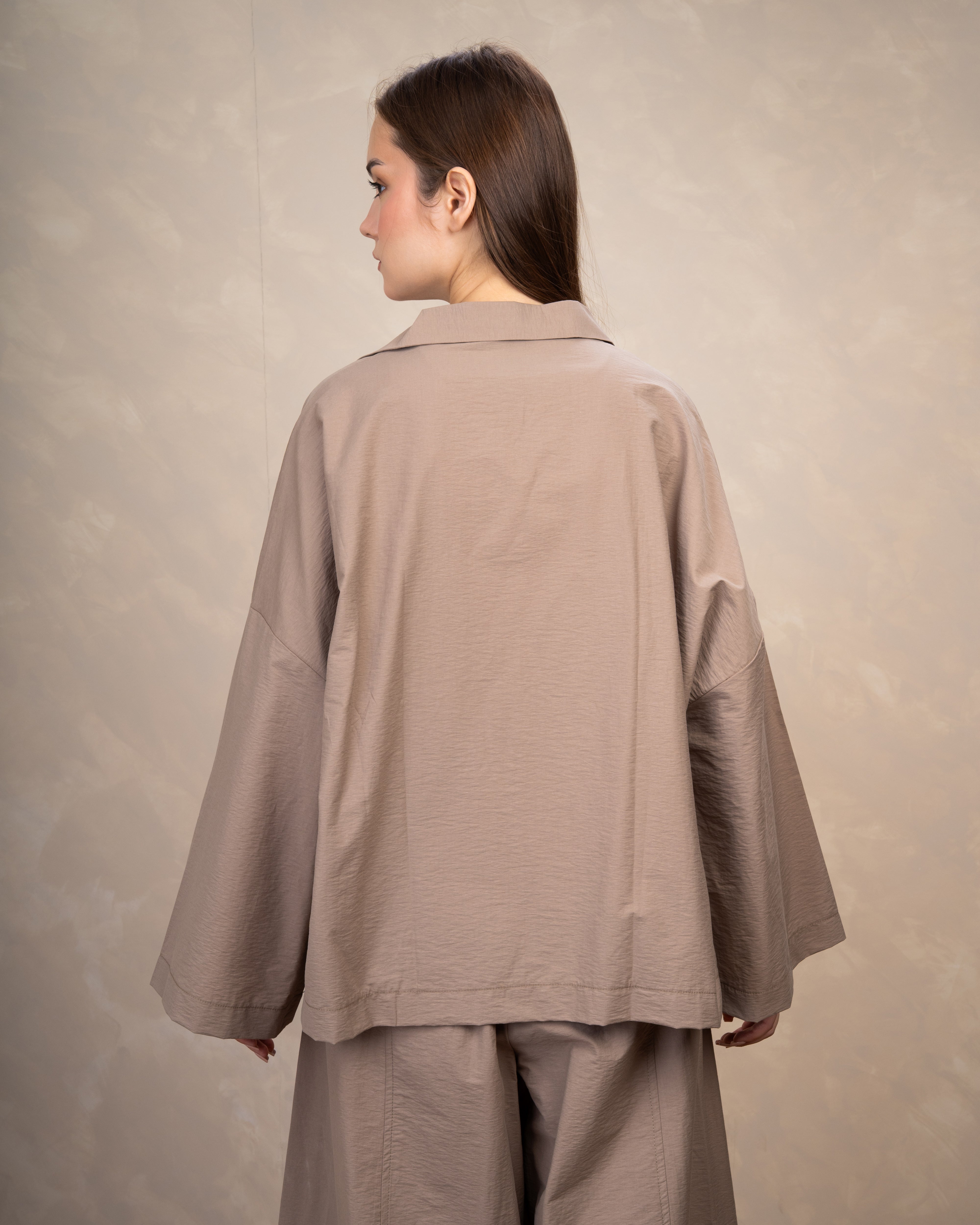 Oversized Plain Blouse With Wide Collar