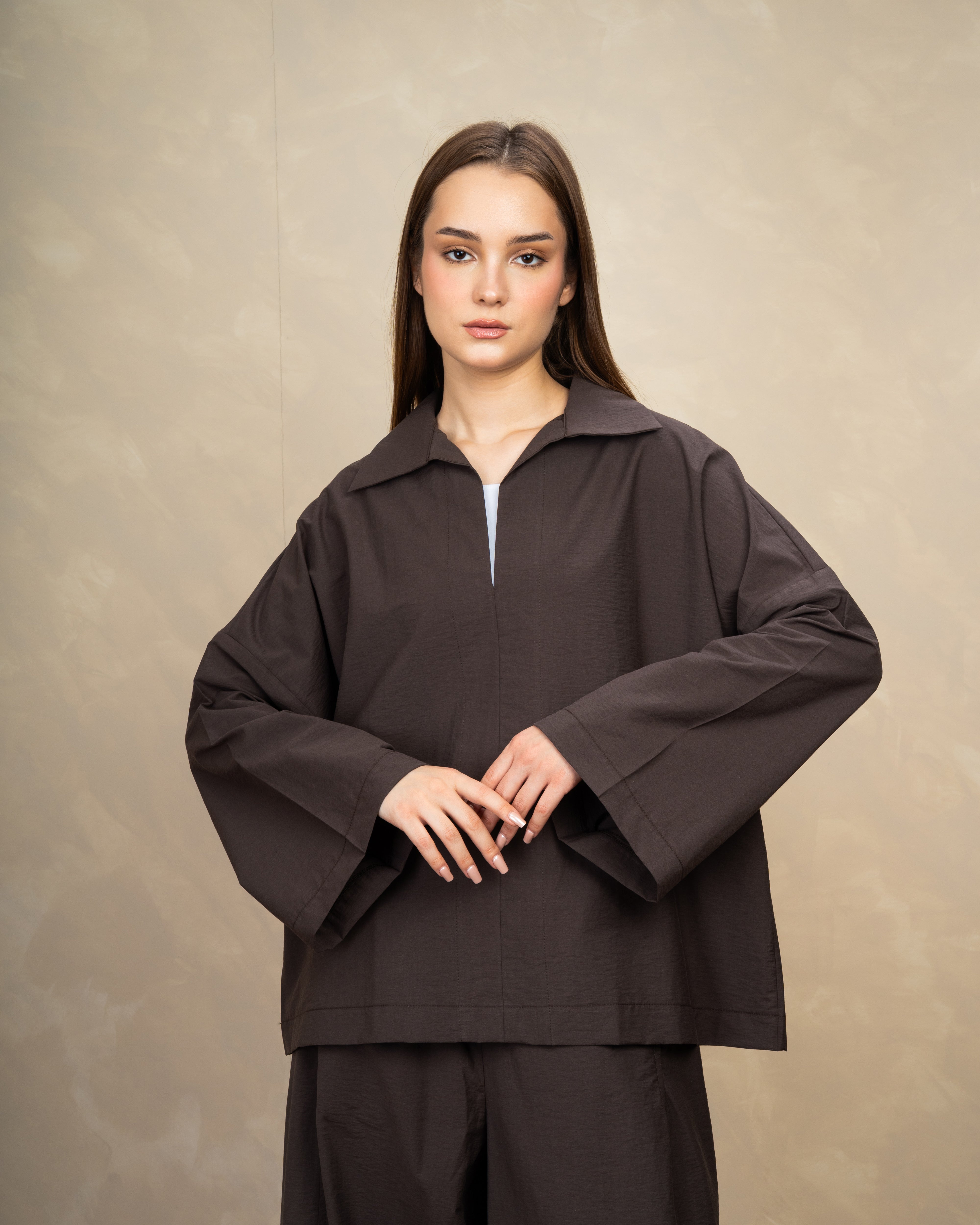 Oversized Plain Blouse With Wide Collar