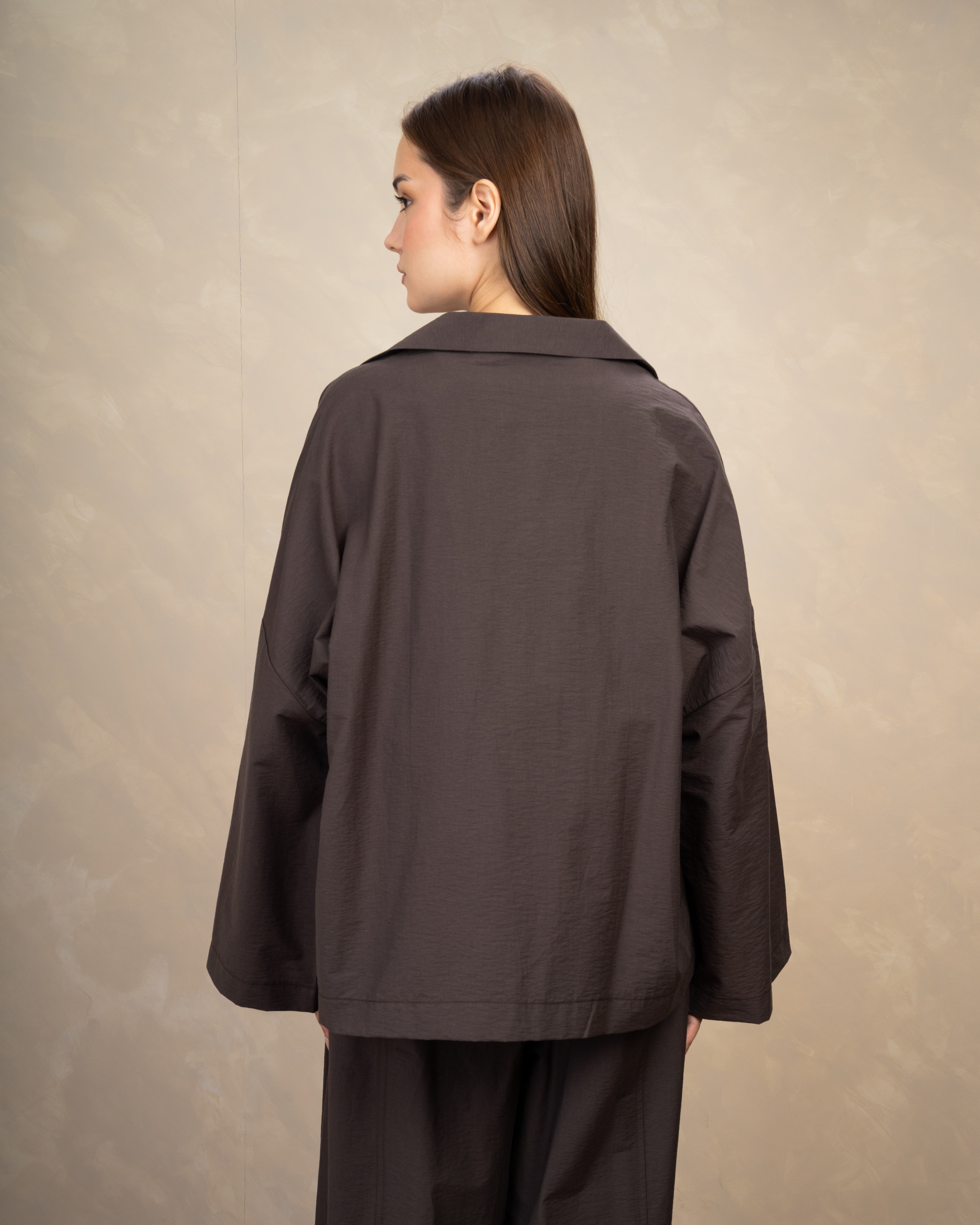 Oversized Plain Blouse With Wide Collar