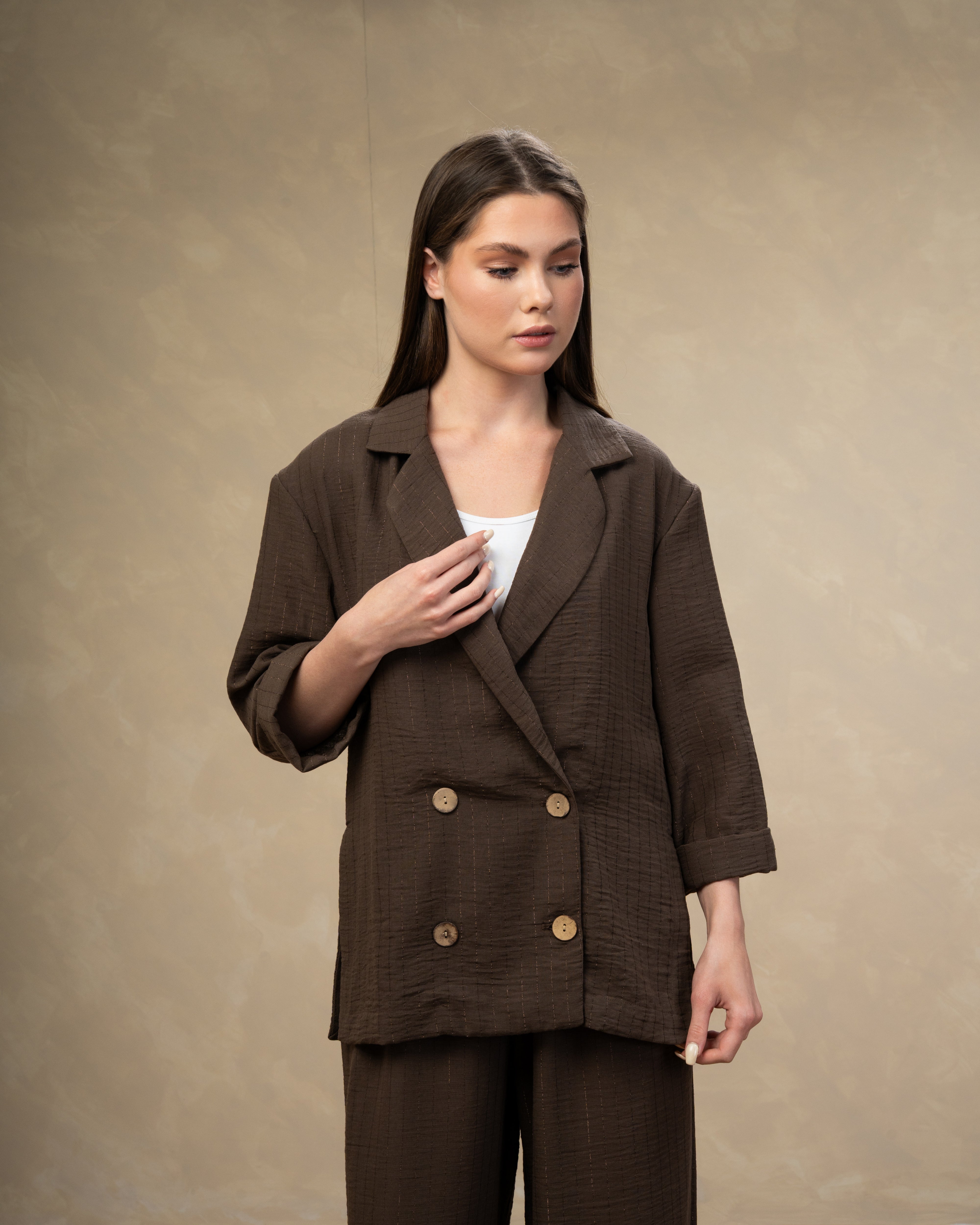 Long Striped Linen Blazer