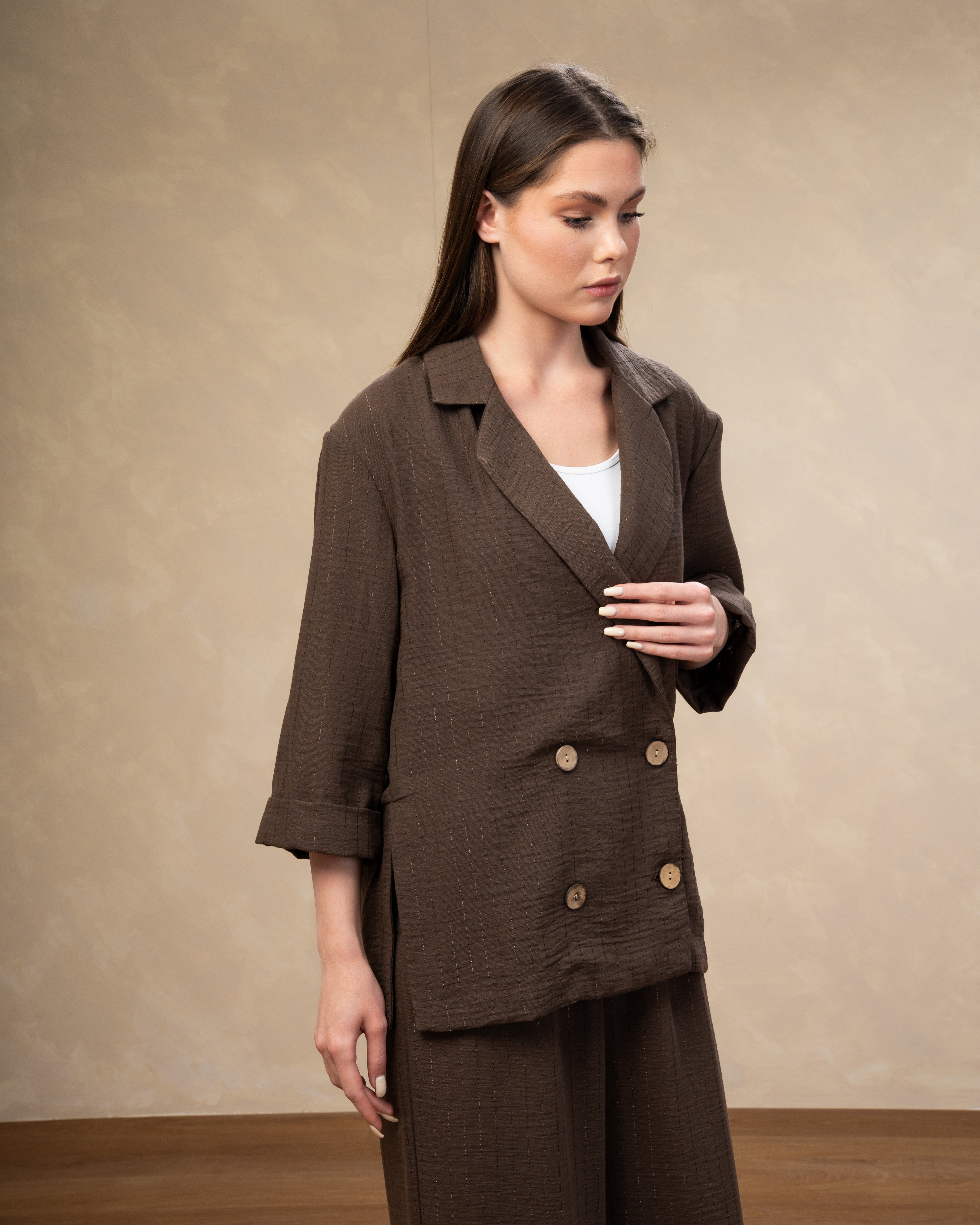 Long Striped Linen Blazer