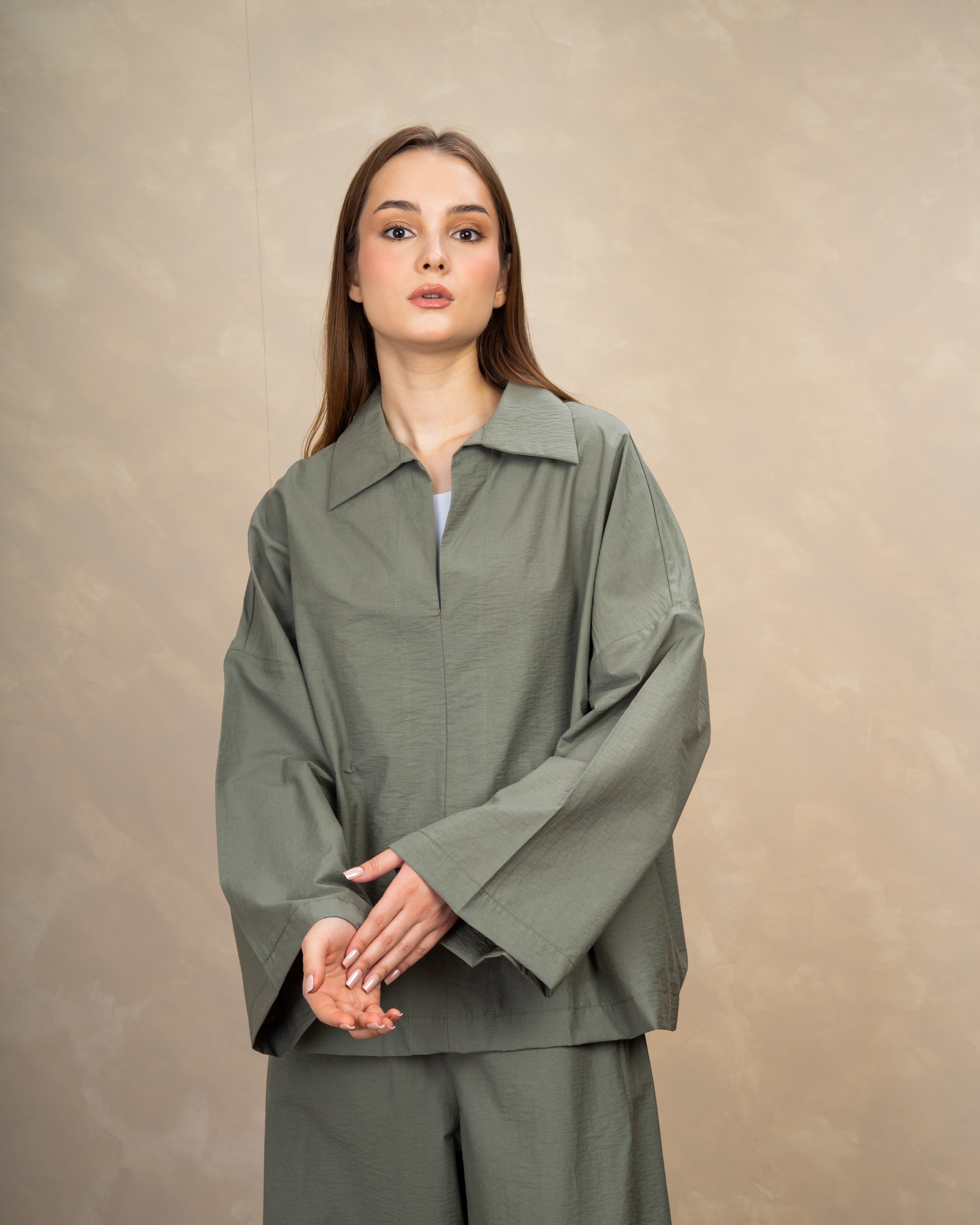 Oversized Plain Blouse With Wide Collar