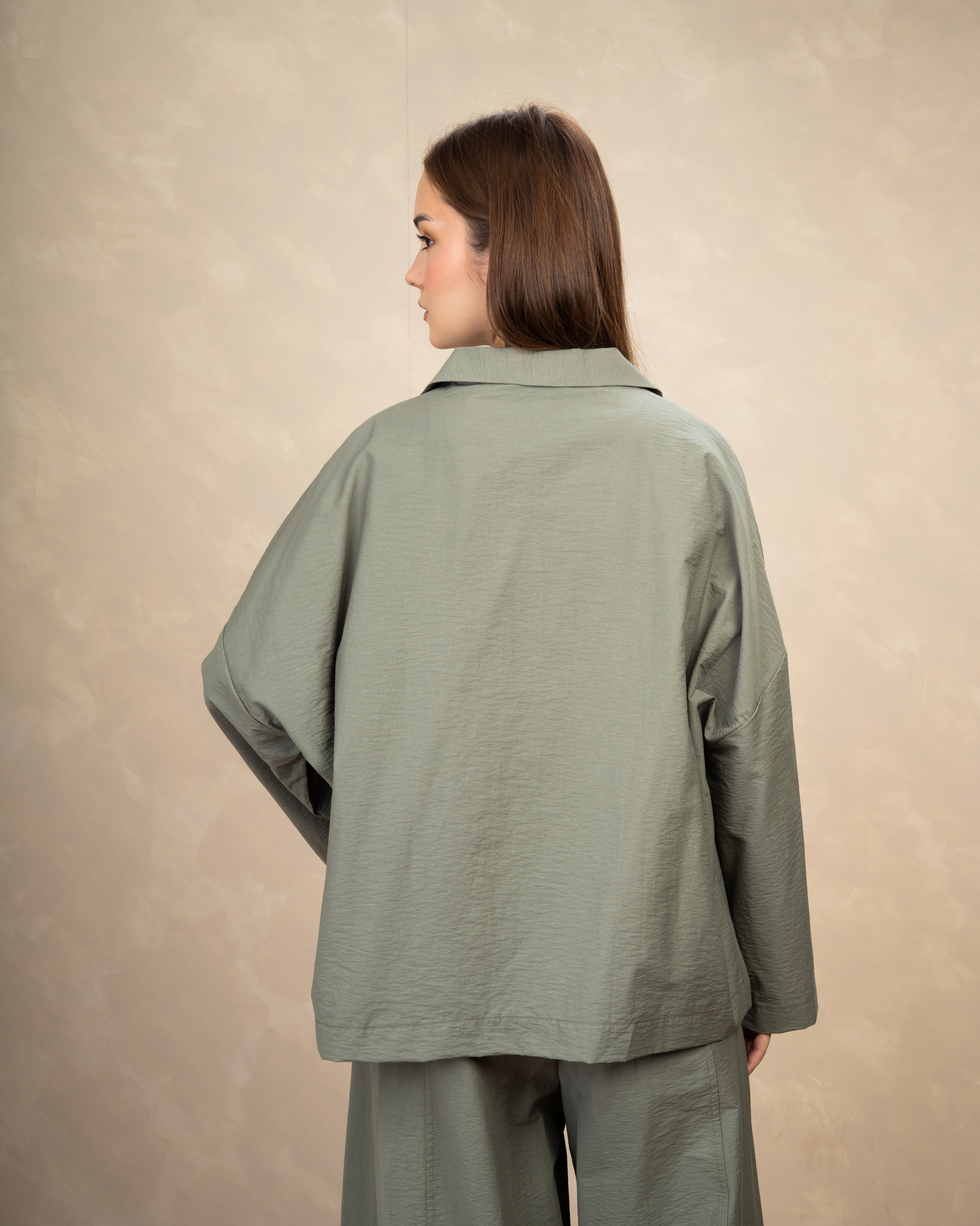 Oversized Plain Blouse With Wide Collar
