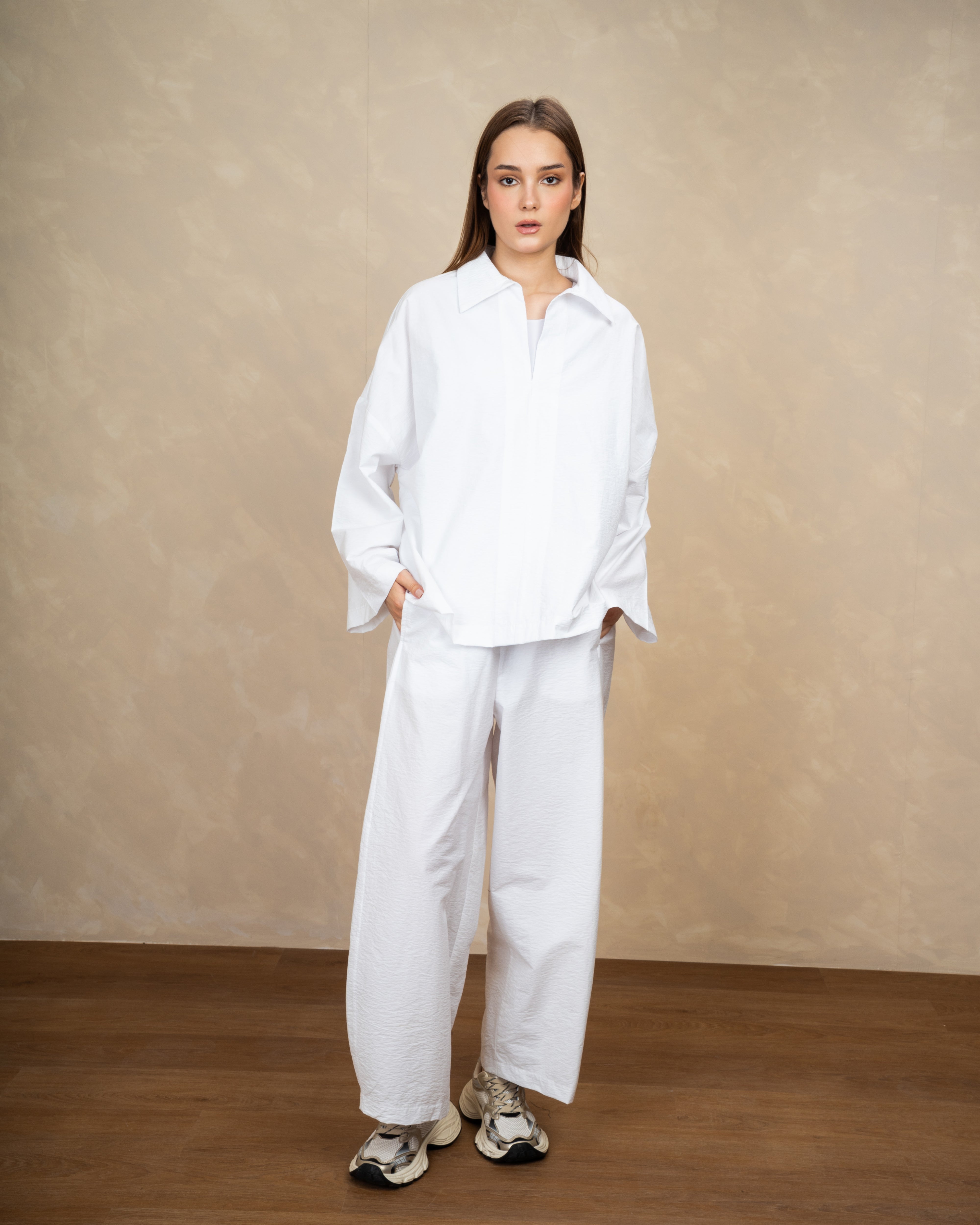 Oversized Plain Blouse With Wide Collar