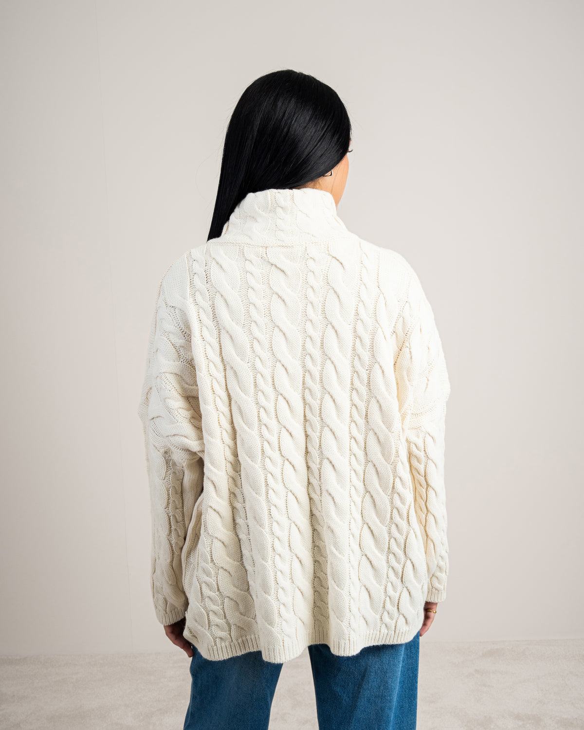 Cable Knitwear Pullover - With Zip Neck