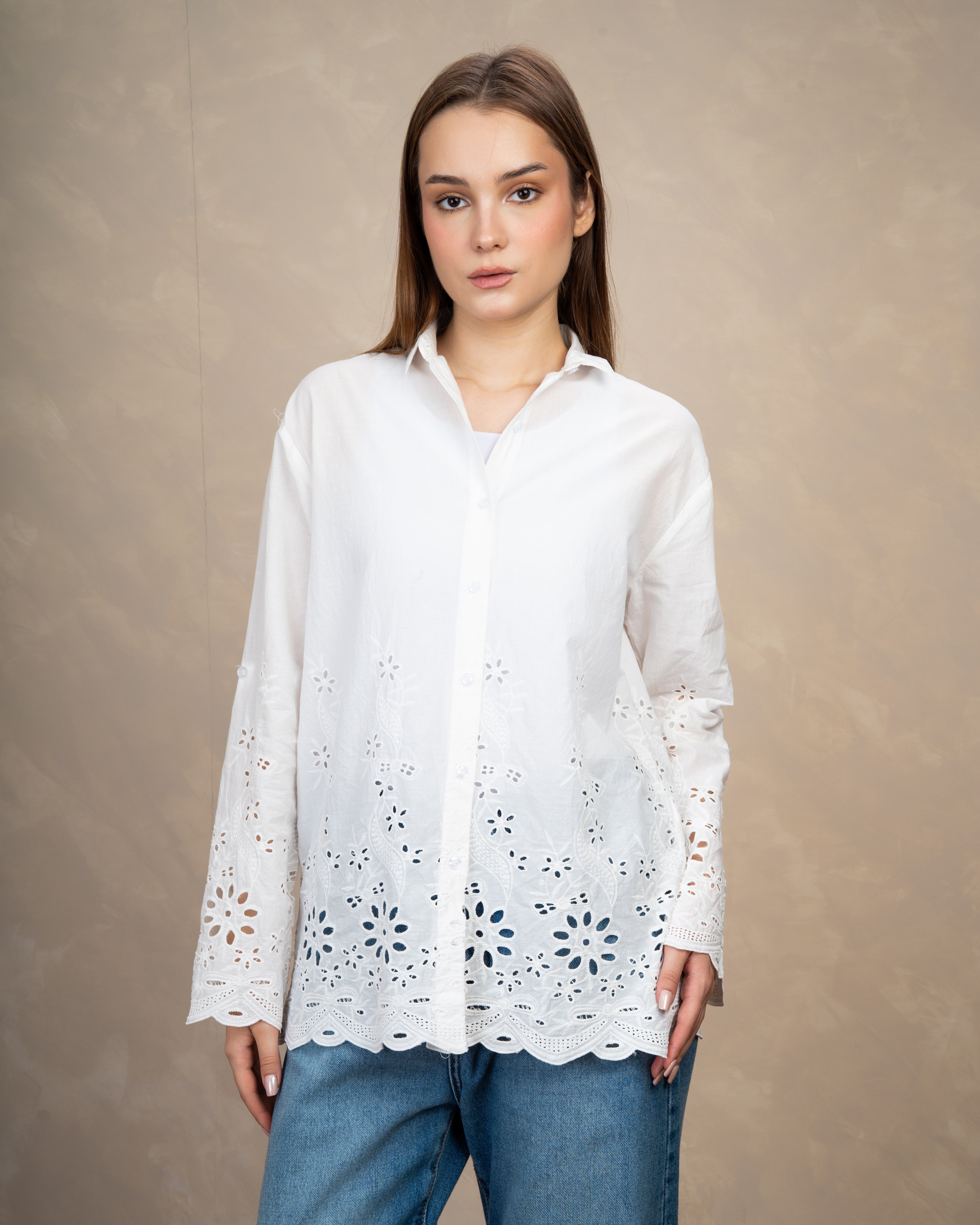Rose Embroidered Shirt - With Lace Waist
