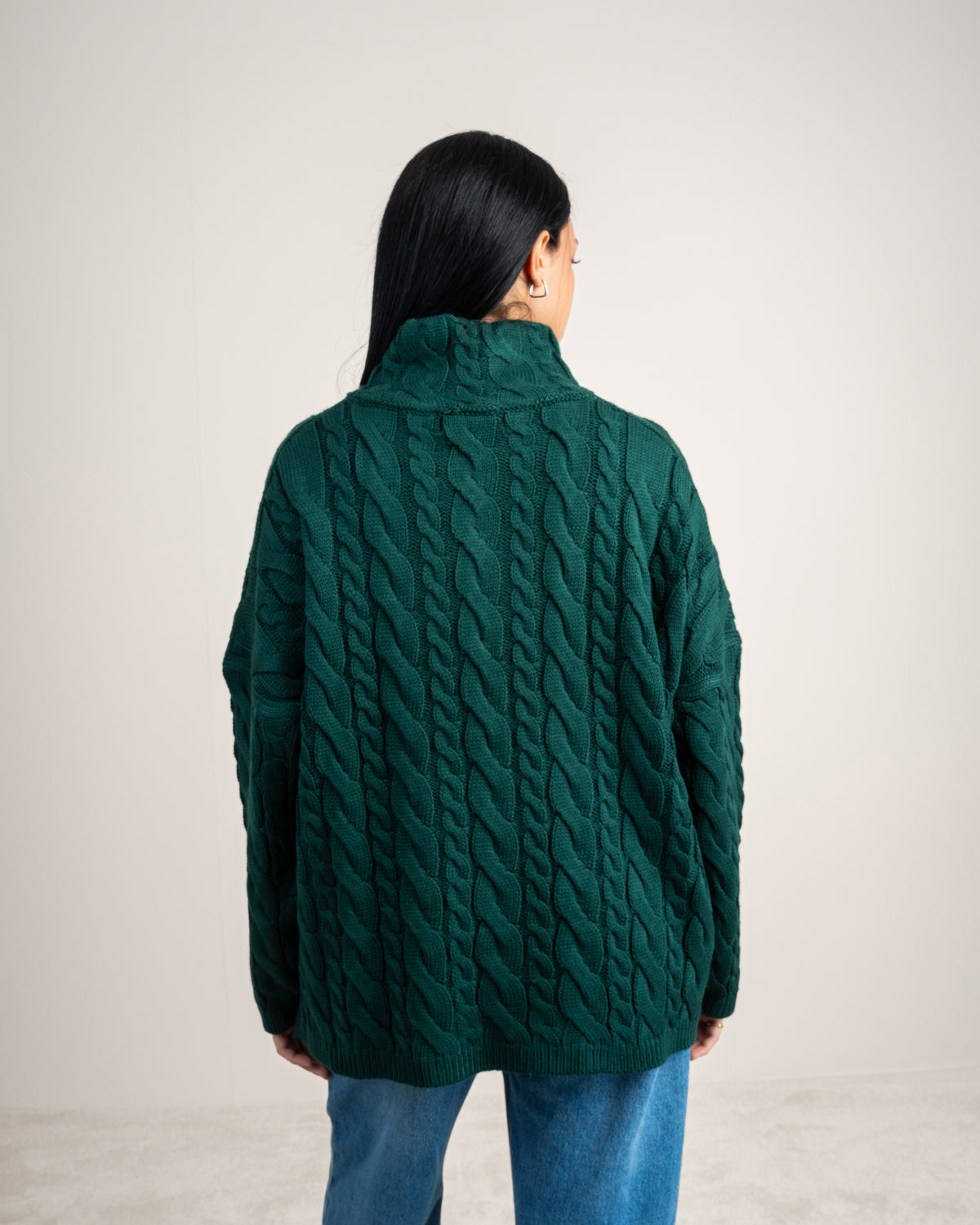 Cable Knitwear Pullover - With Zip Neck