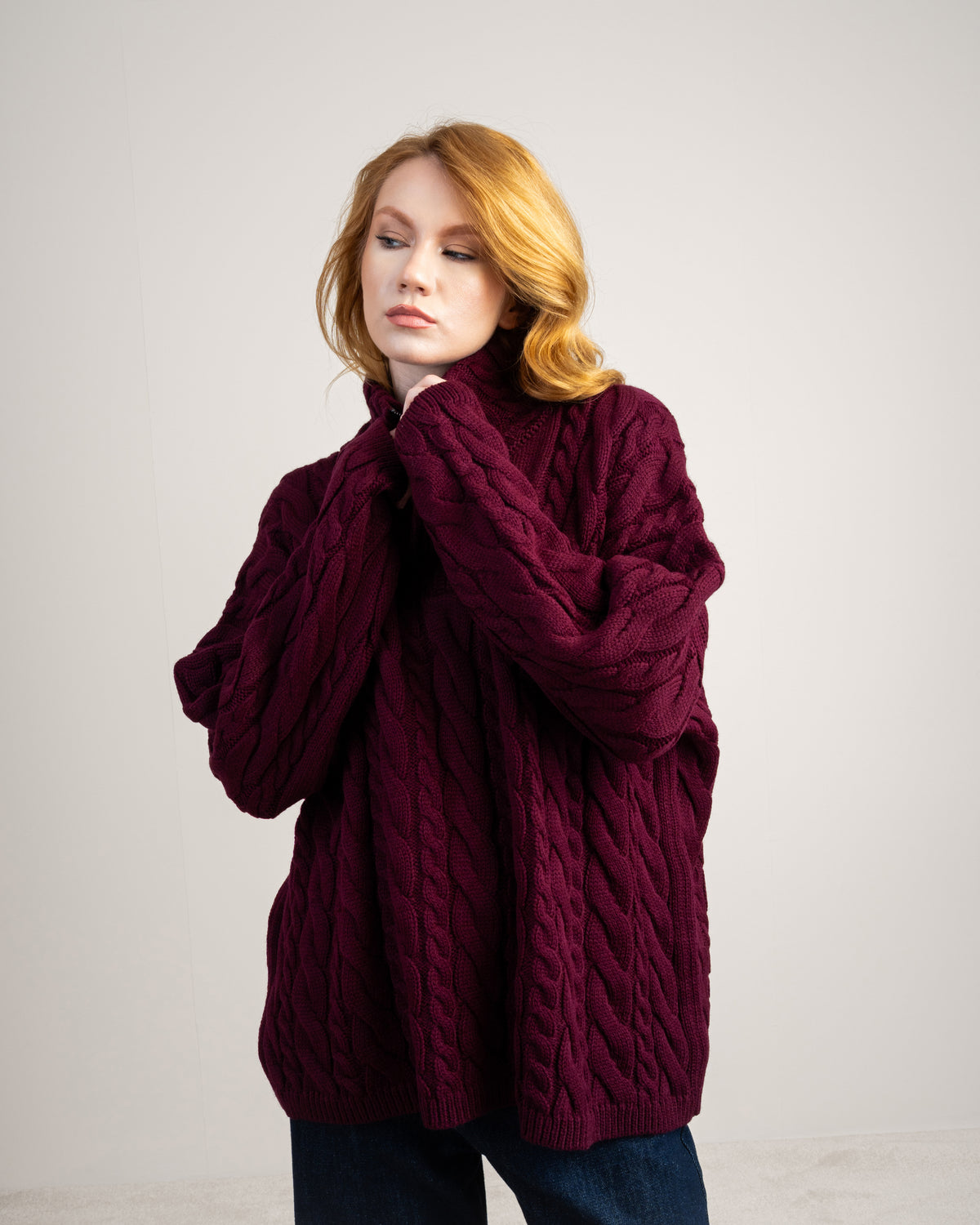 Cable Knitwear Pullover - With Zip Neck