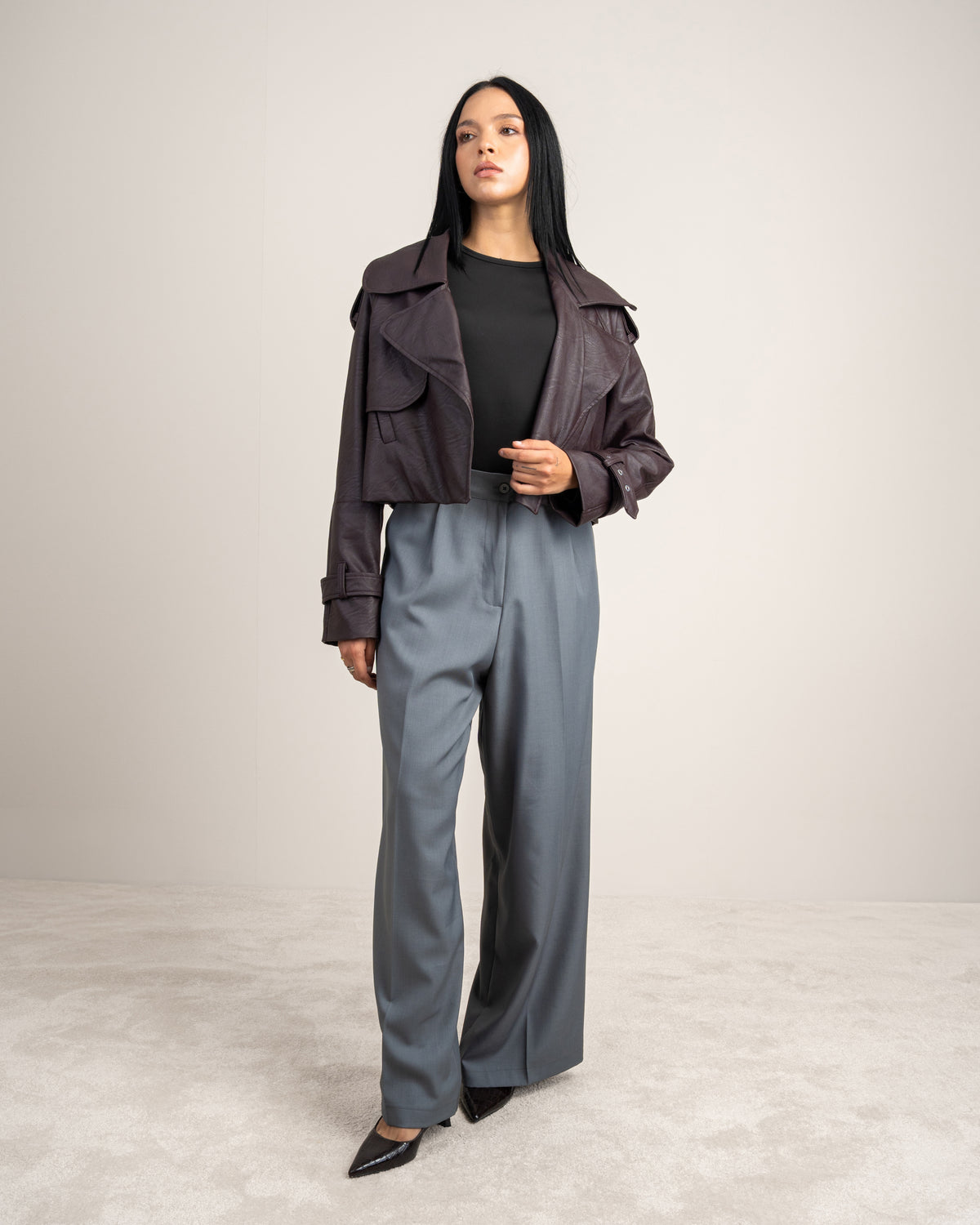 Cropped Leather Jacket - With Welt Pockets