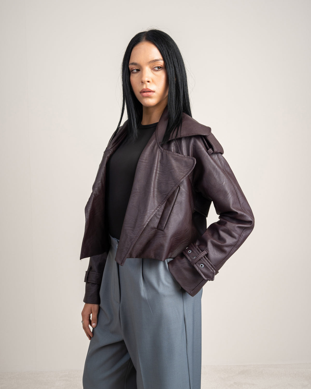 Cropped Leather Jacket - With Welt Pockets