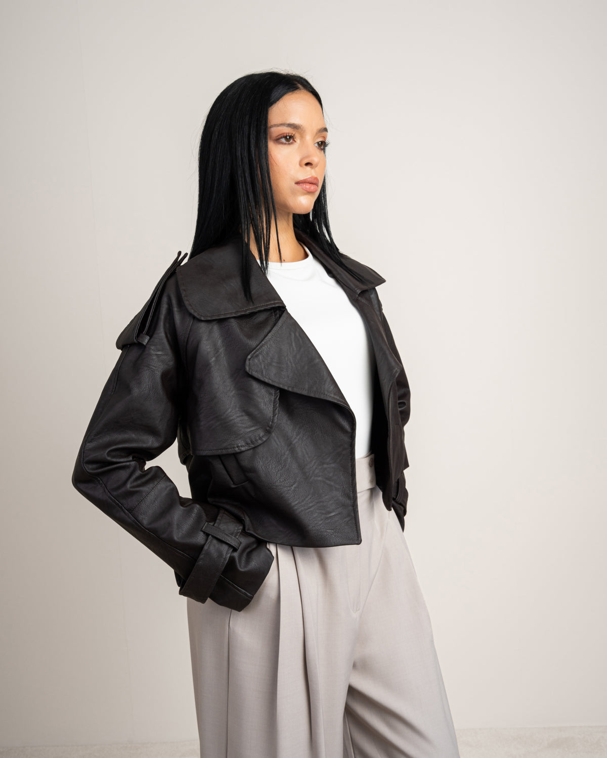 Cropped Leather Jacket - With Welt Pockets